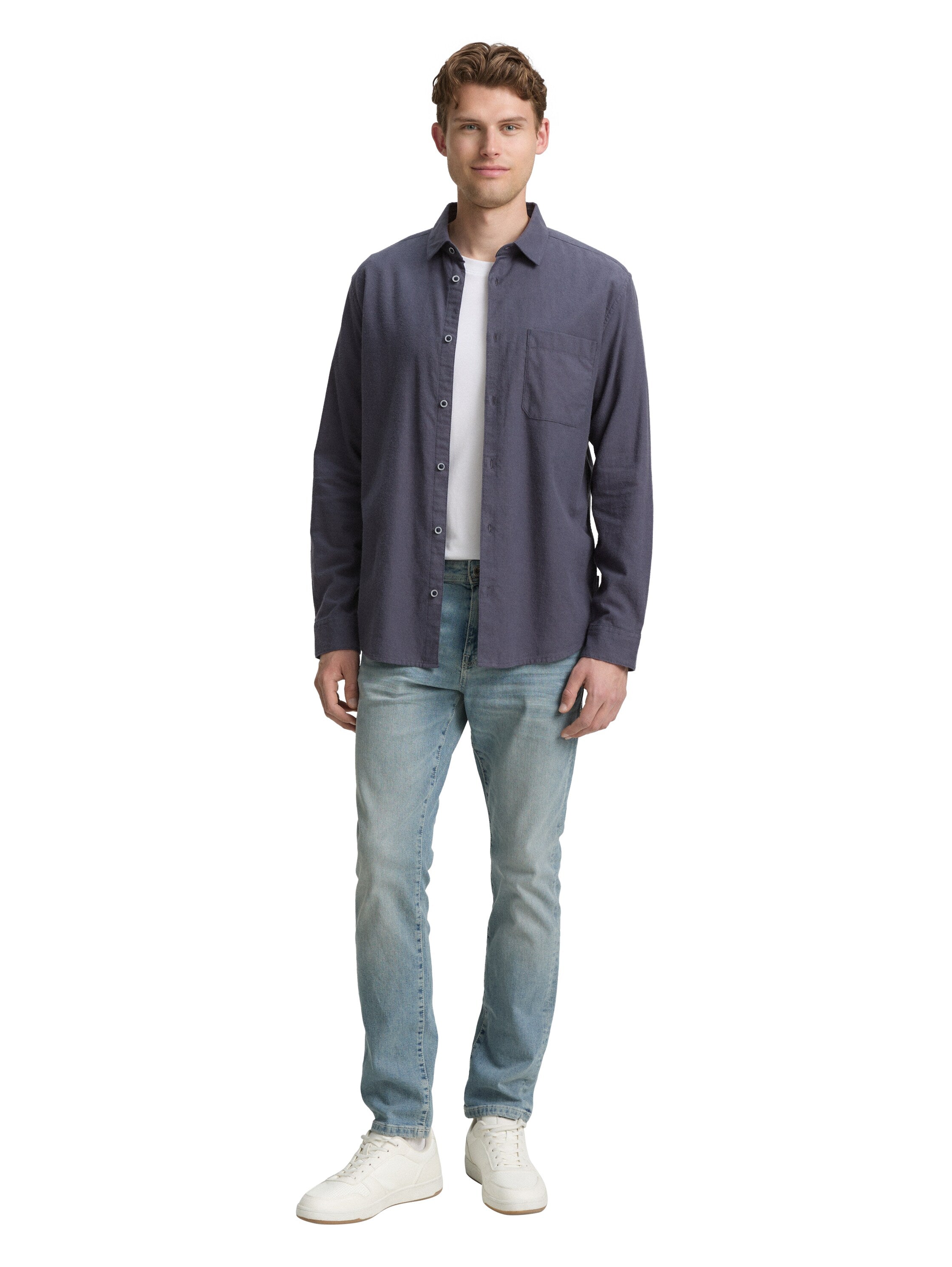 Tom Tailor Long Sleeved Grey Shirt With Chest Pocket