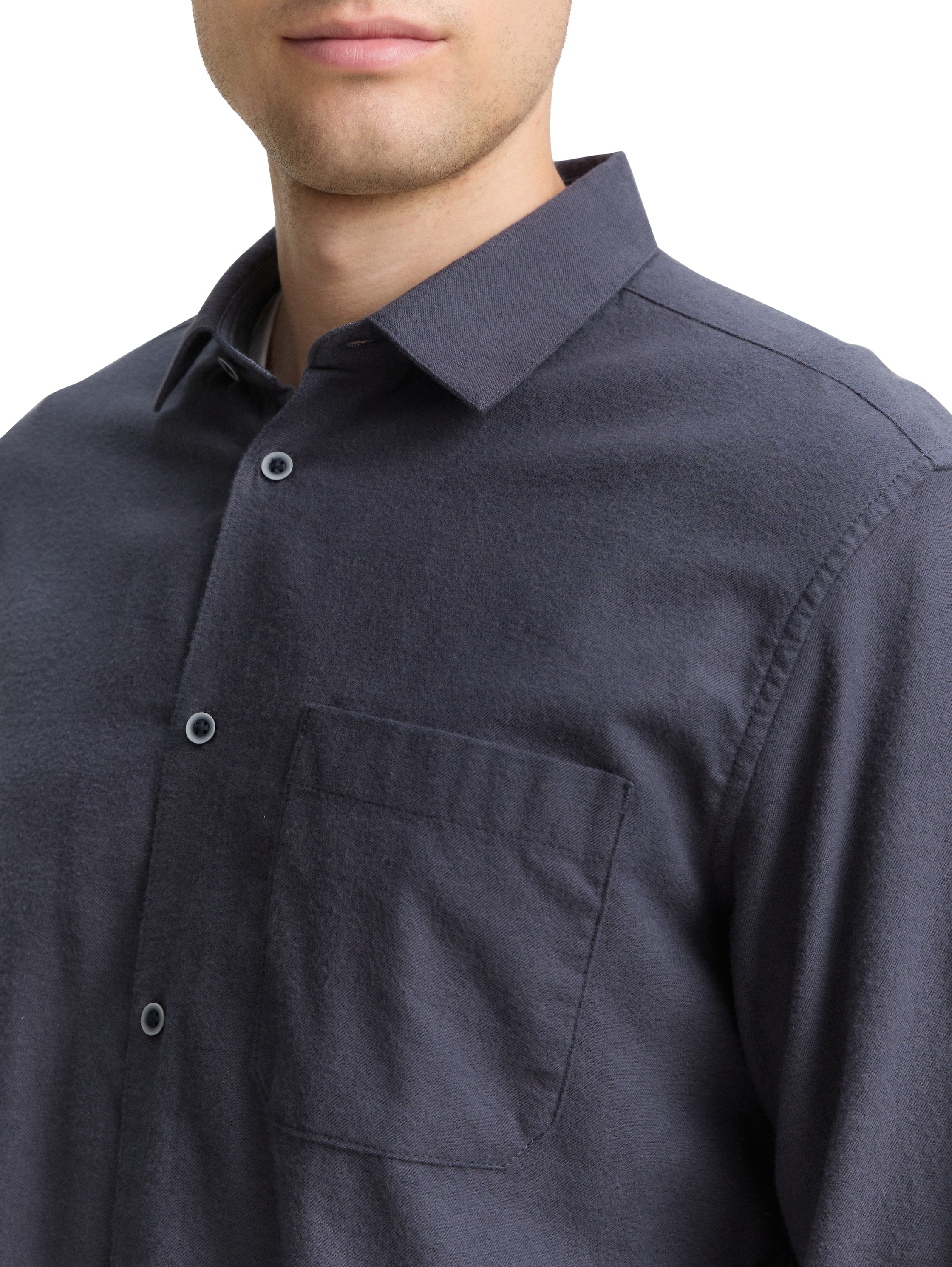 Tom Tailor Long Sleeved Grey Shirt With Chest Pocket