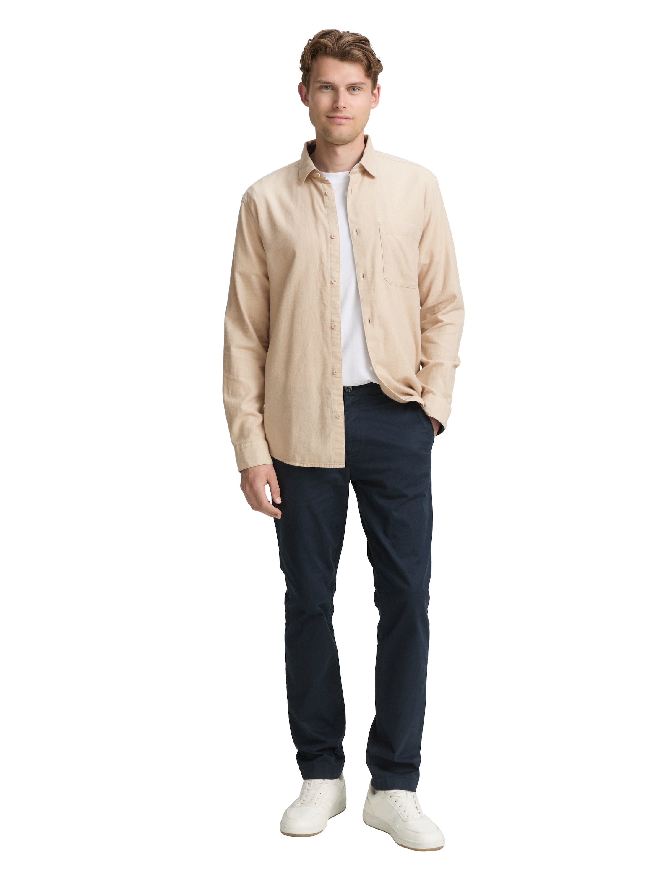 Tom Tailor Long Sleeved Beige Shirt With Chest Pocket