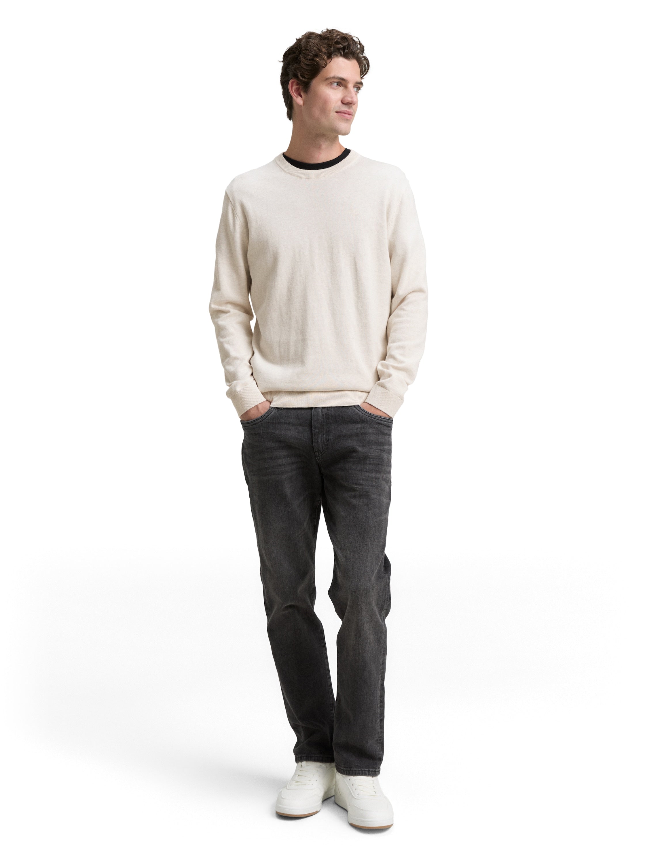 Tom Tailor Basic Knitted Offwhite Pullover Made of Cotton