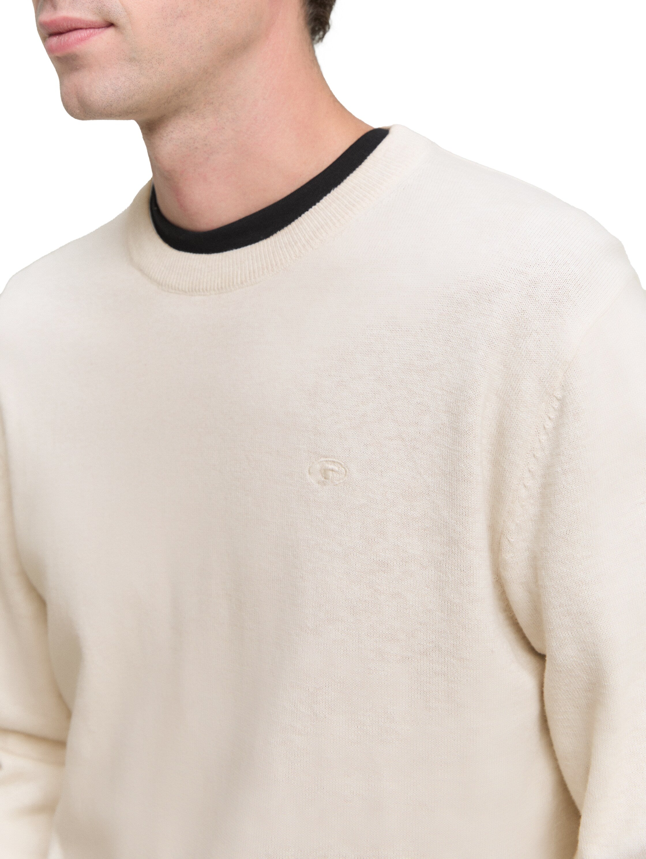 Tom Tailor Basic Knitted Offwhite Pullover Made of Cotton