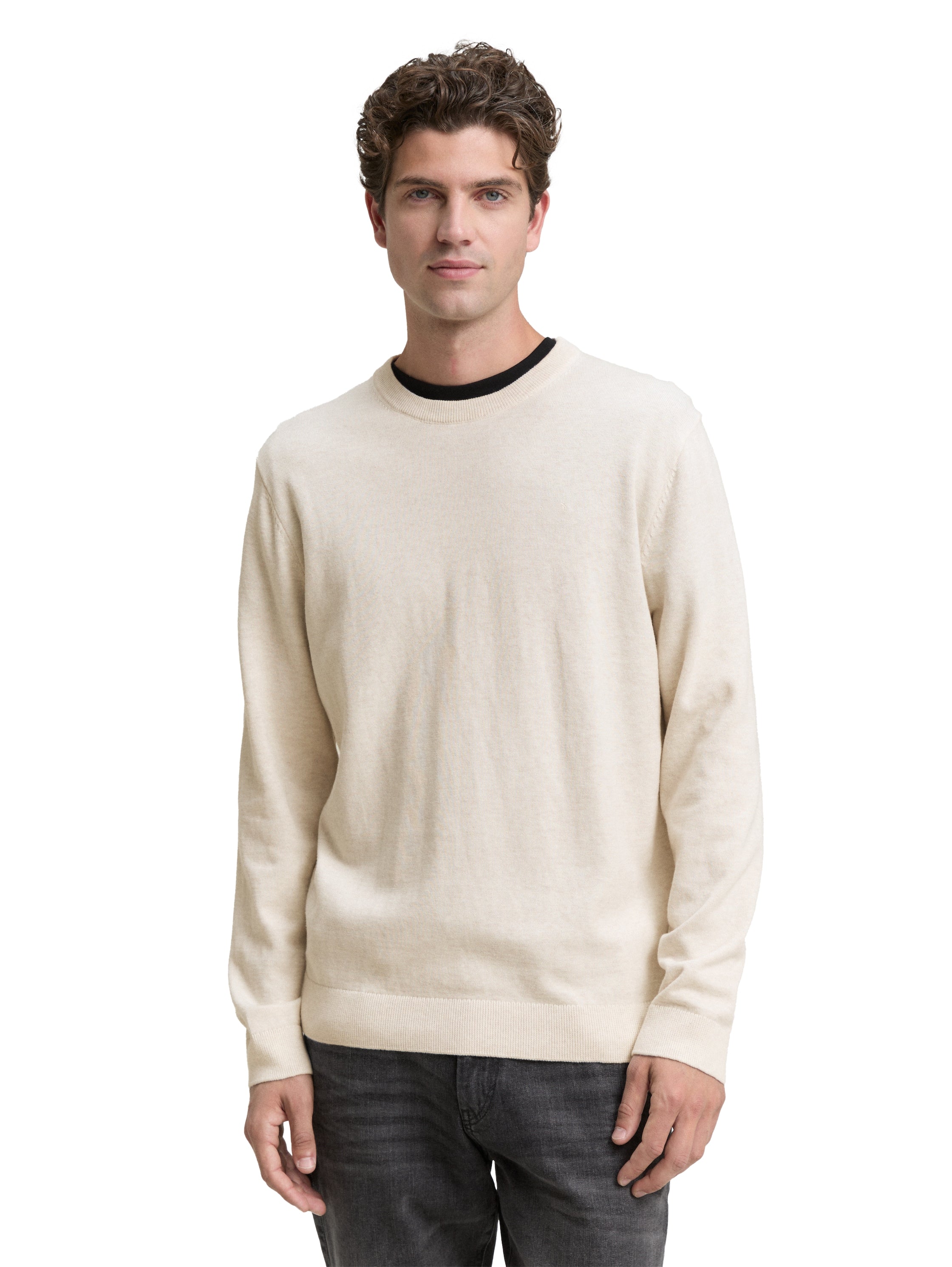Tom Tailor Basic Knitted Offwhite Pullover Made of Cotton