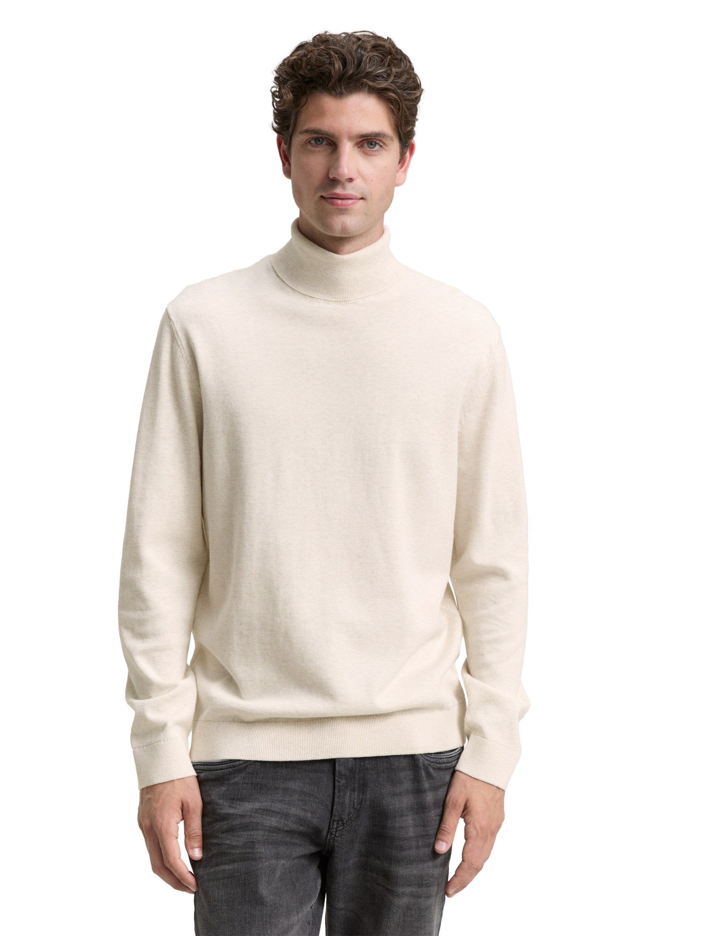 Tom Tailor Turtleneck Offwhite Cotton Pullover