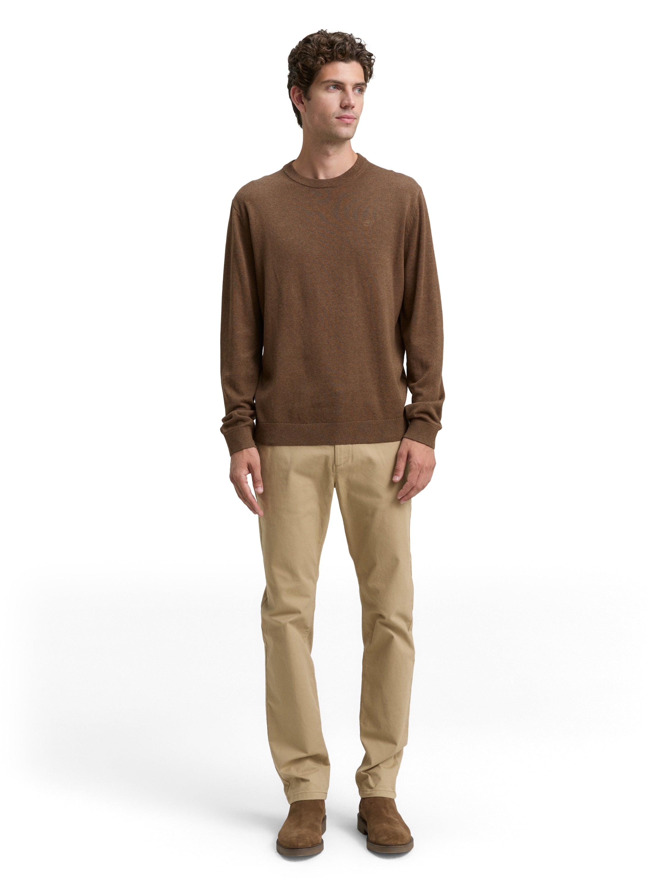 Tom Tailor Basic Knitted Brown Pullover Made of Cotton