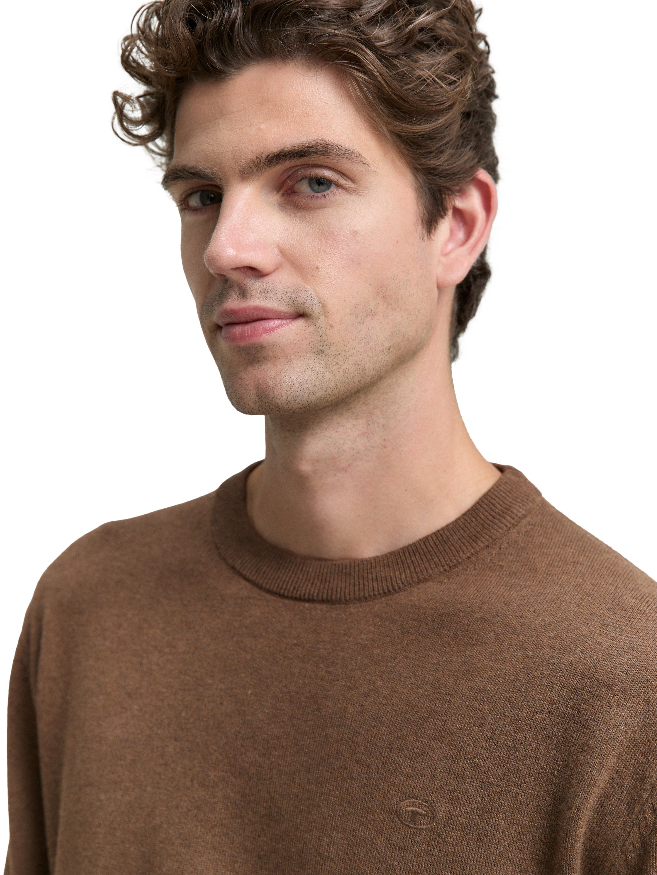 Tom Tailor Basic Knitted Brown Pullover Made of Cotton