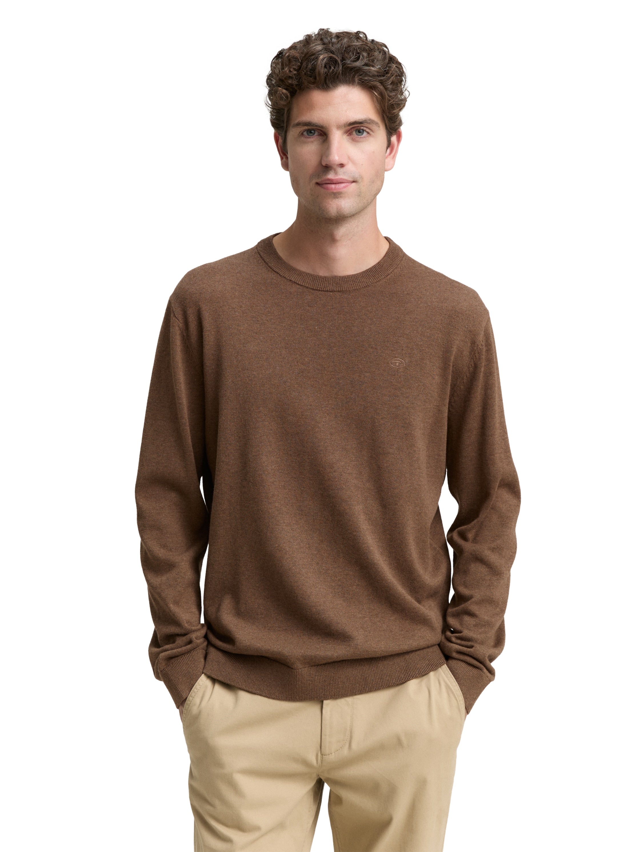Tom Tailor Basic Knitted Brown Pullover Made of Cotton