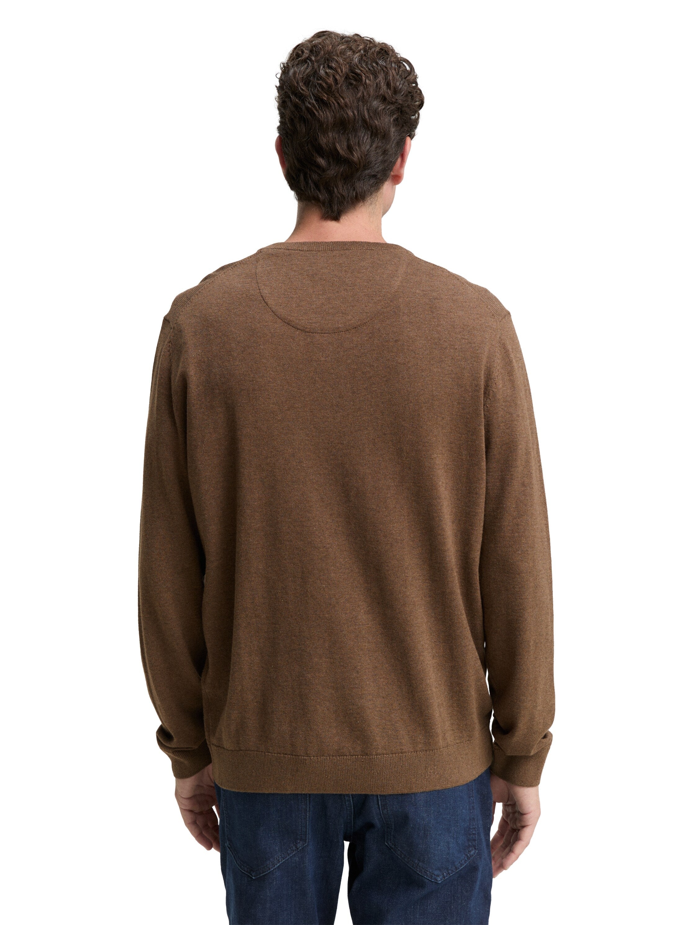 Tom Tailor Cotton V-Neck Knitted Brown Pullover