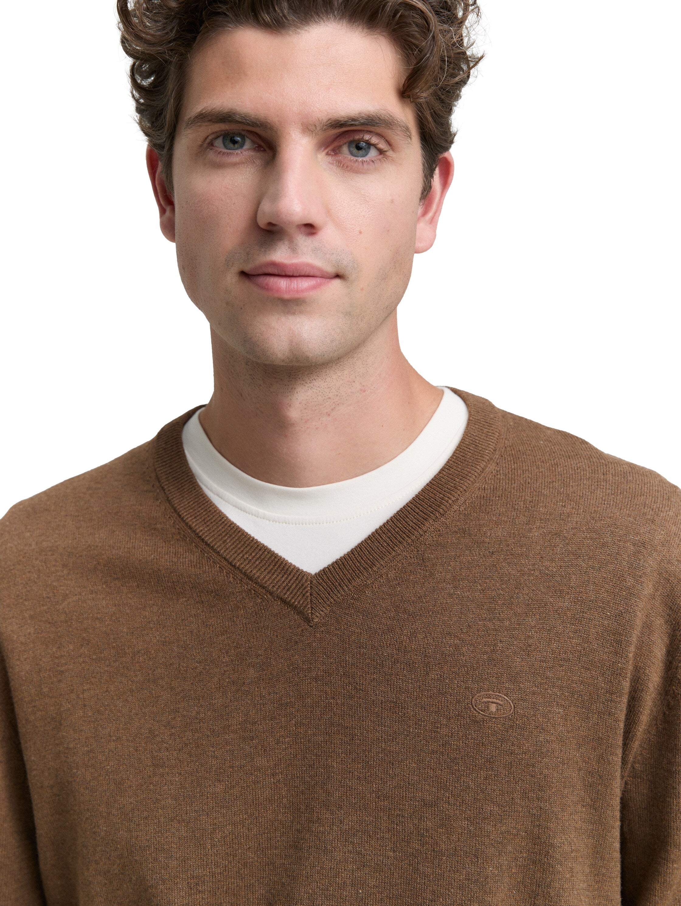 Tom Tailor Cotton V-Neck Knitted Brown Pullover