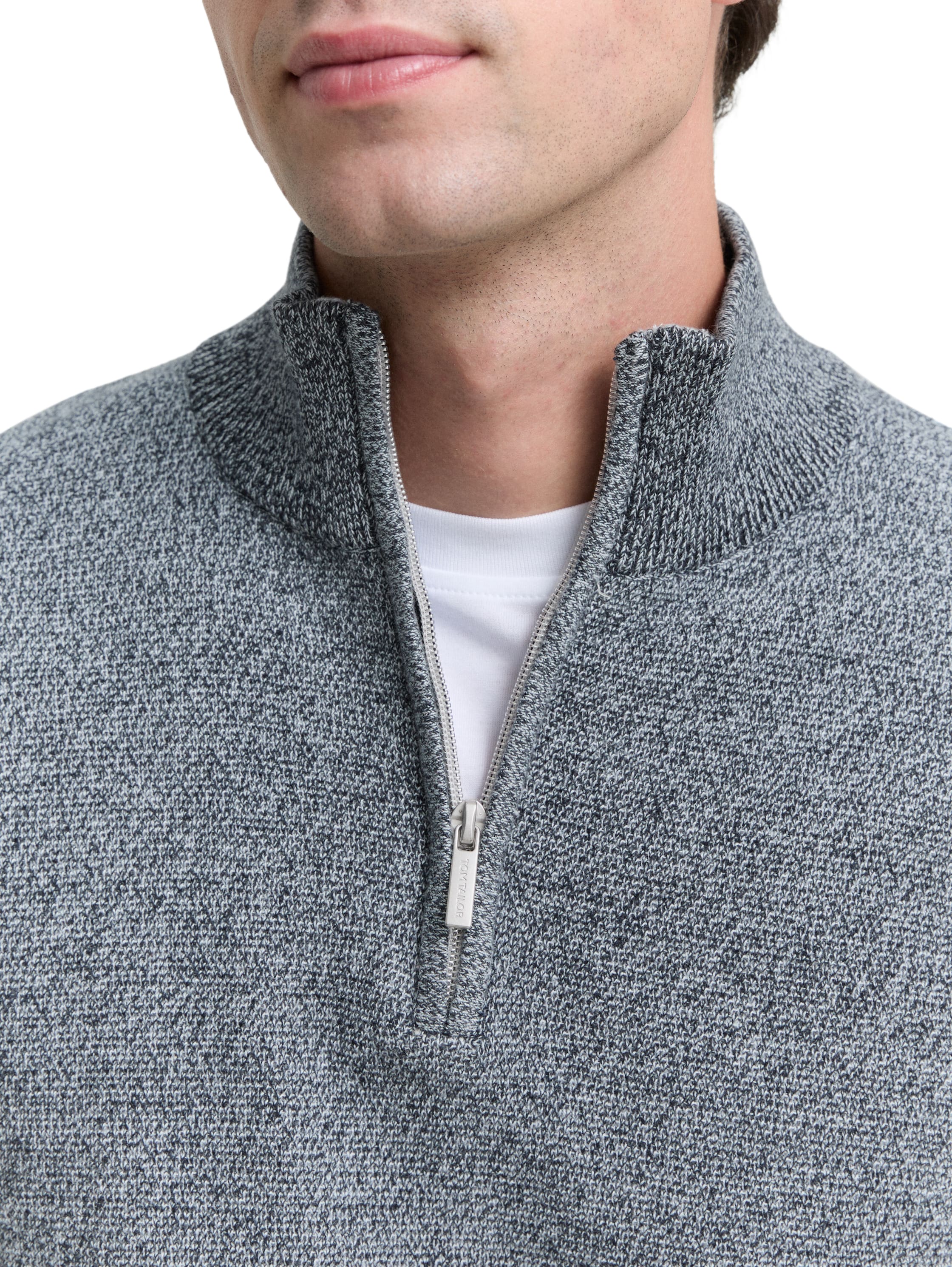 Tom Tailor Long Sleeve Knitwear Grey Pullover With Half Zipper To Close