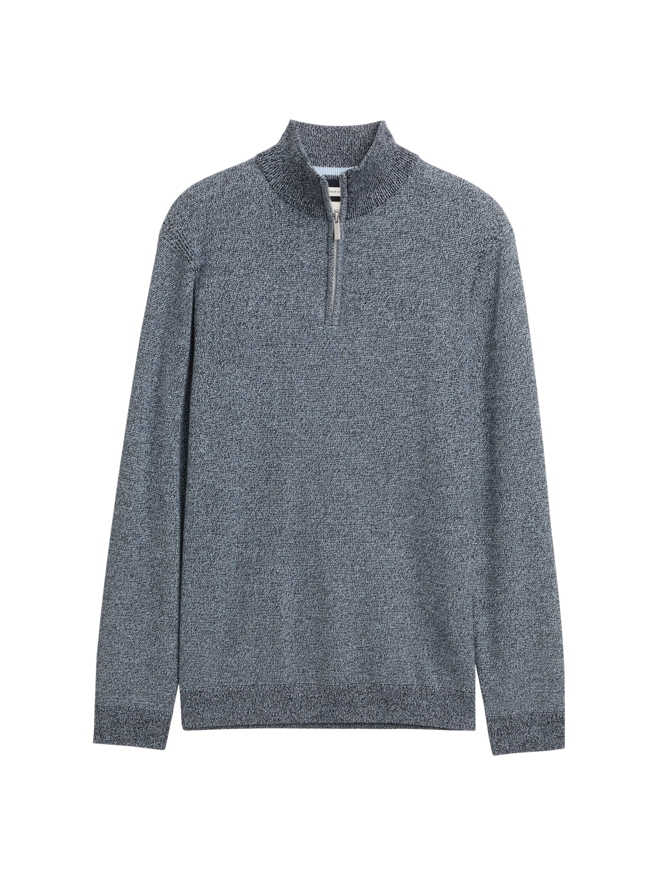 Tom Tailor Long Sleeve Knitwear Grey Pullover With Half Zipper To Close