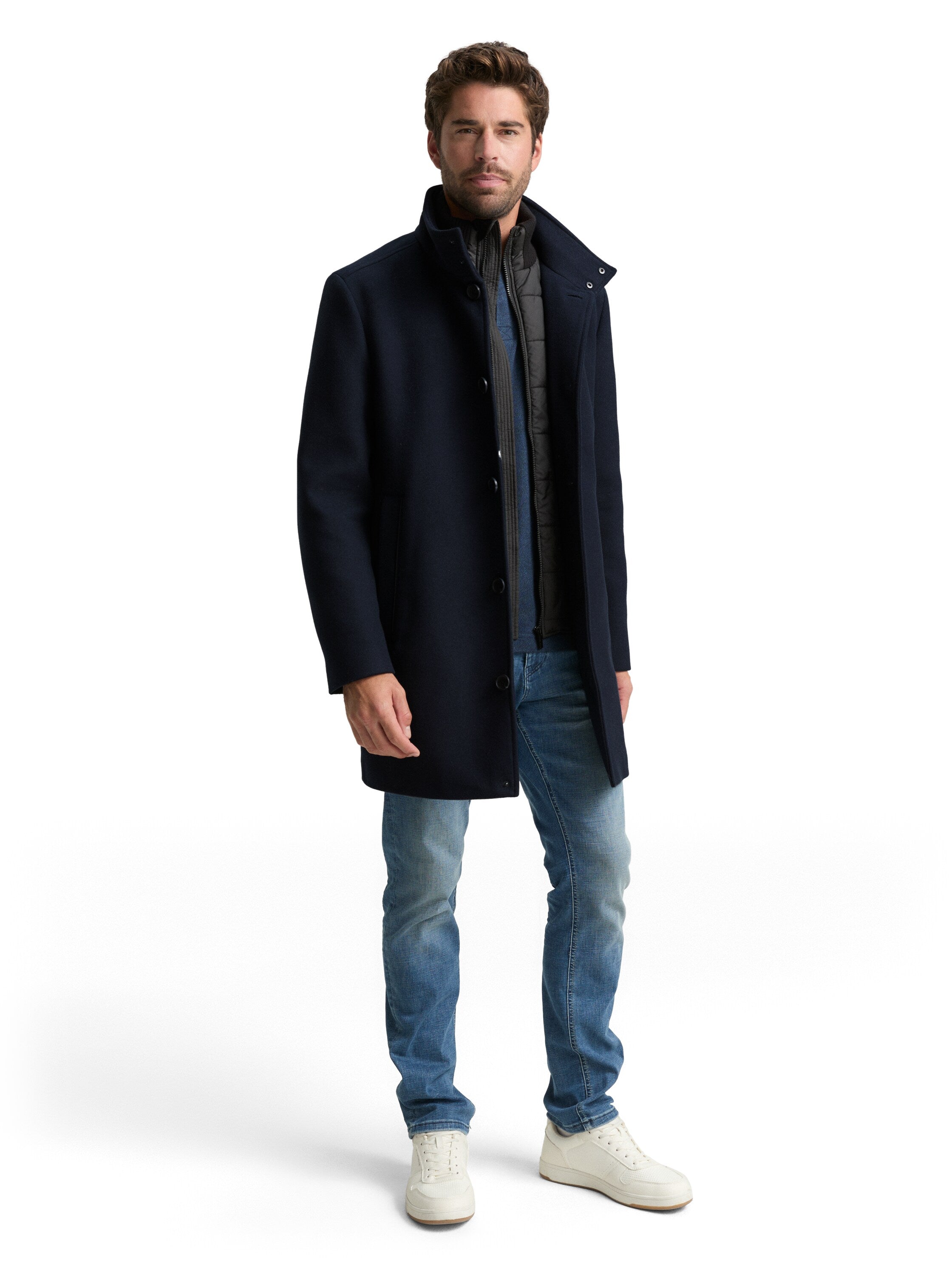 Tom Tailor 2-in-1 Woollen Navy Coat with Detachable Inner Jacket