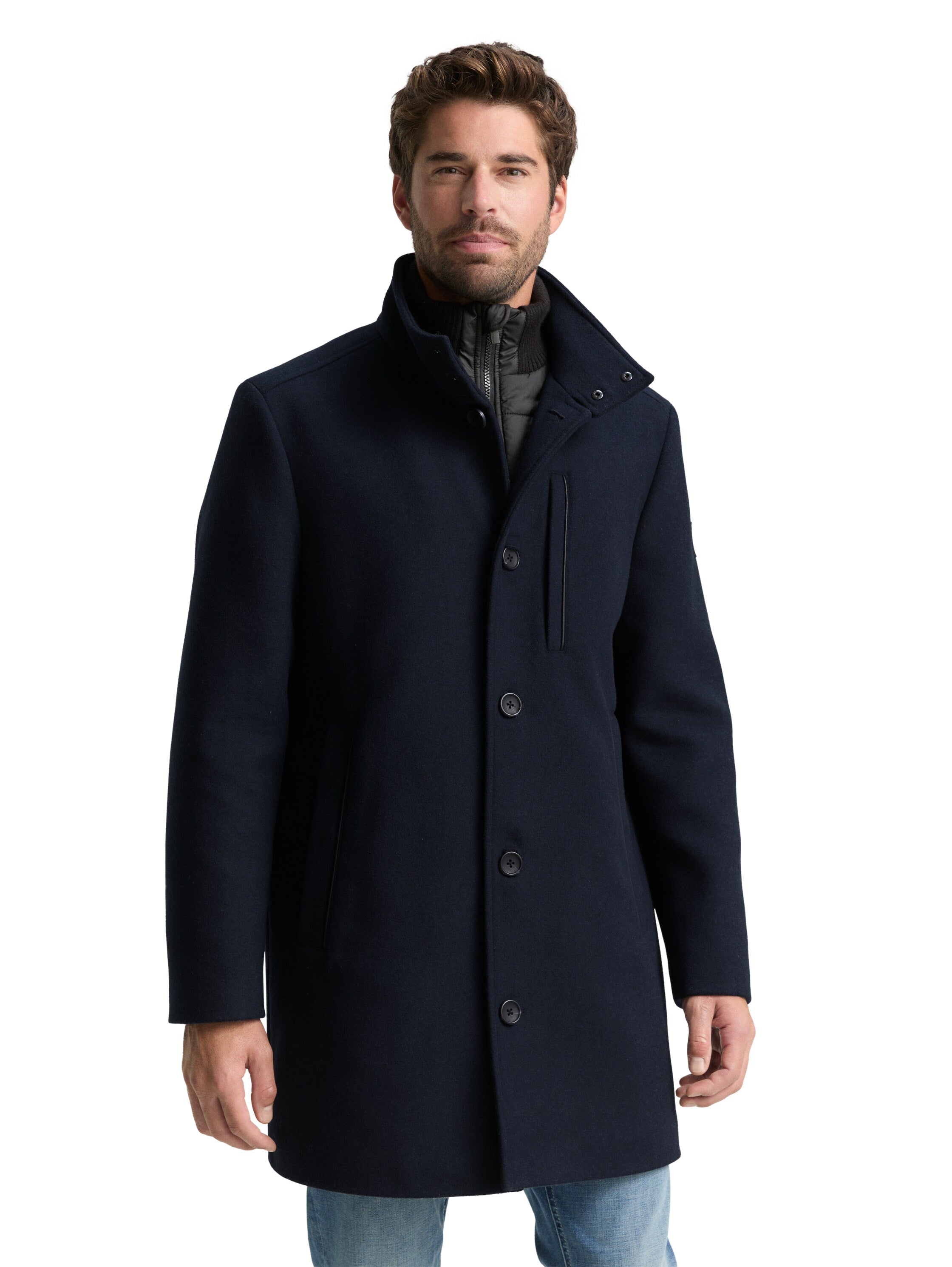 Tom Tailor 2-in-1 Woollen Navy Coat with Detachable Inner Jacket