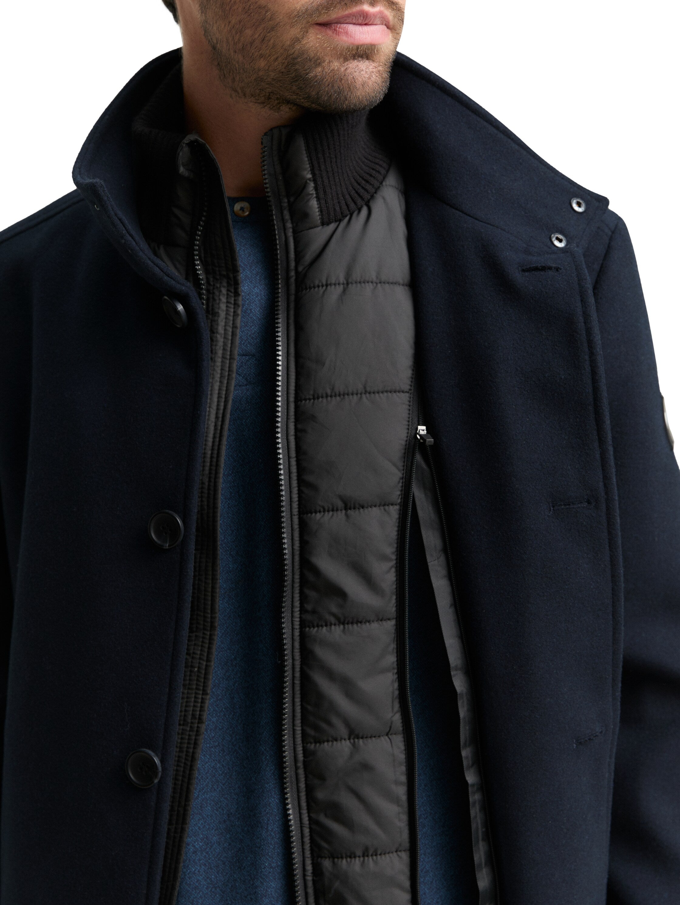 Tom Tailor 2-in-1 Woollen Navy Coat with Detachable Inner Jacket
