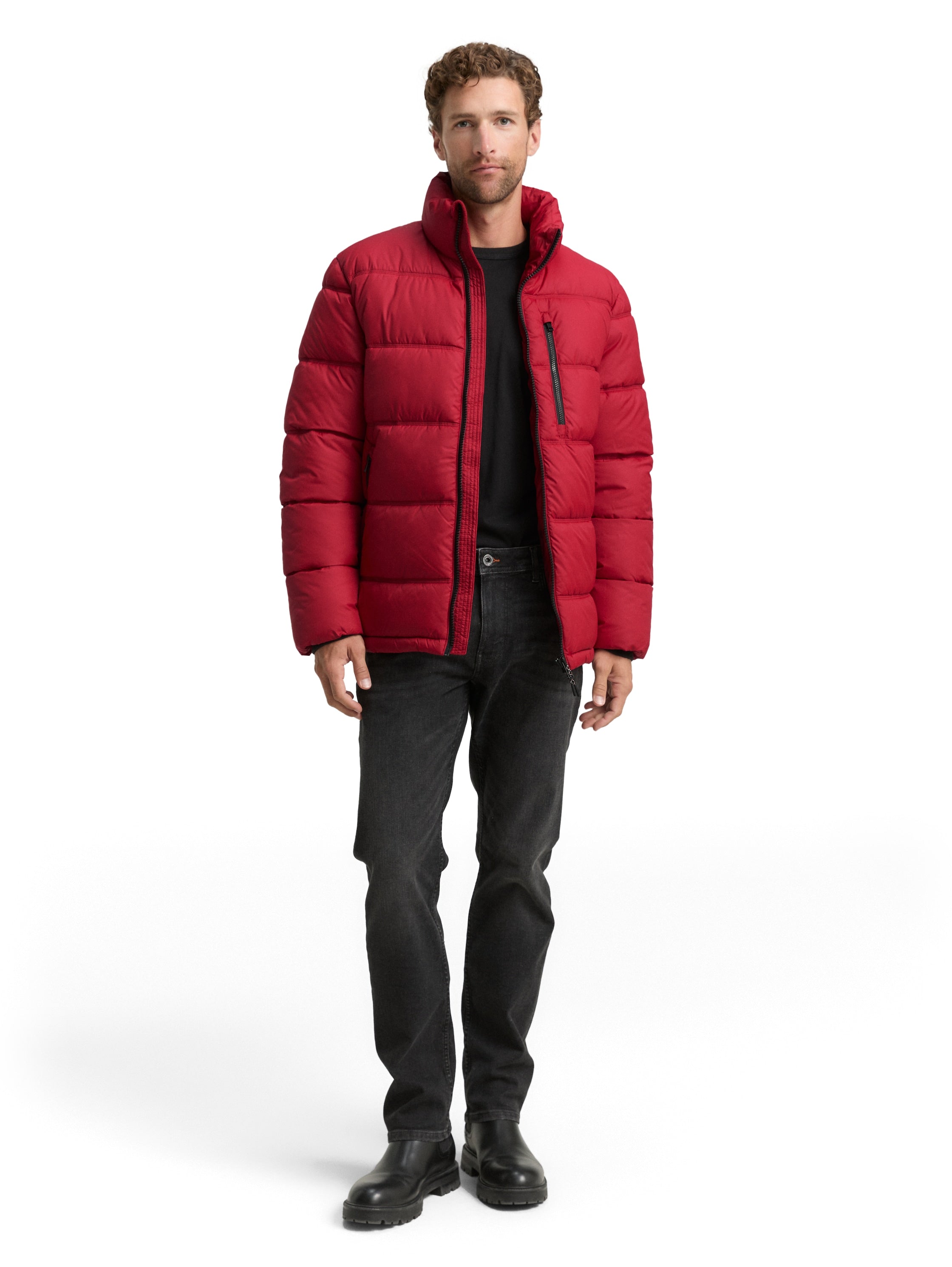 Tom Tailor Puffer Red Jacket Made From Water-Repellent Material