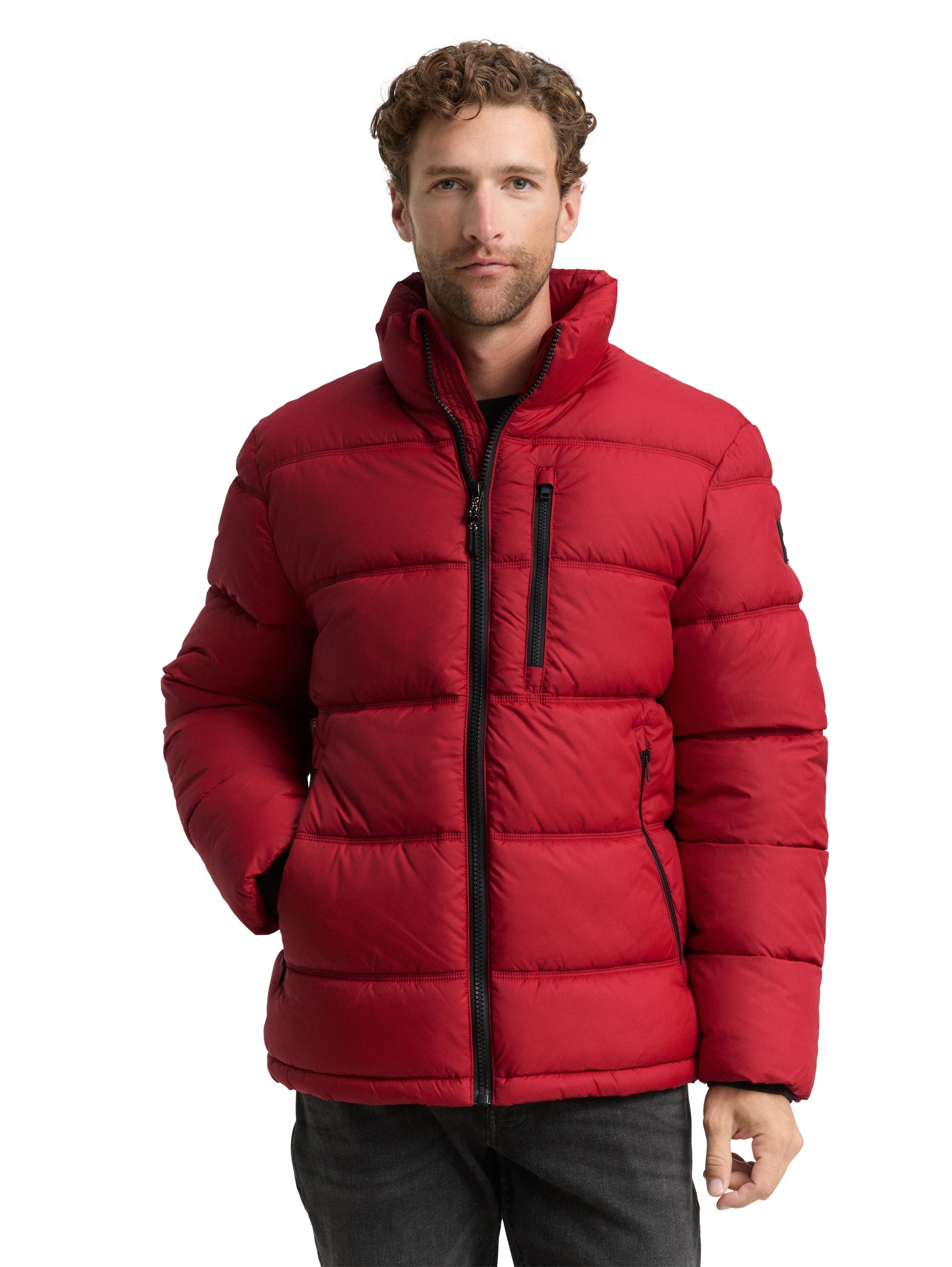 Tom Tailor Puffer Red Jacket Made From Water-Repellent Material