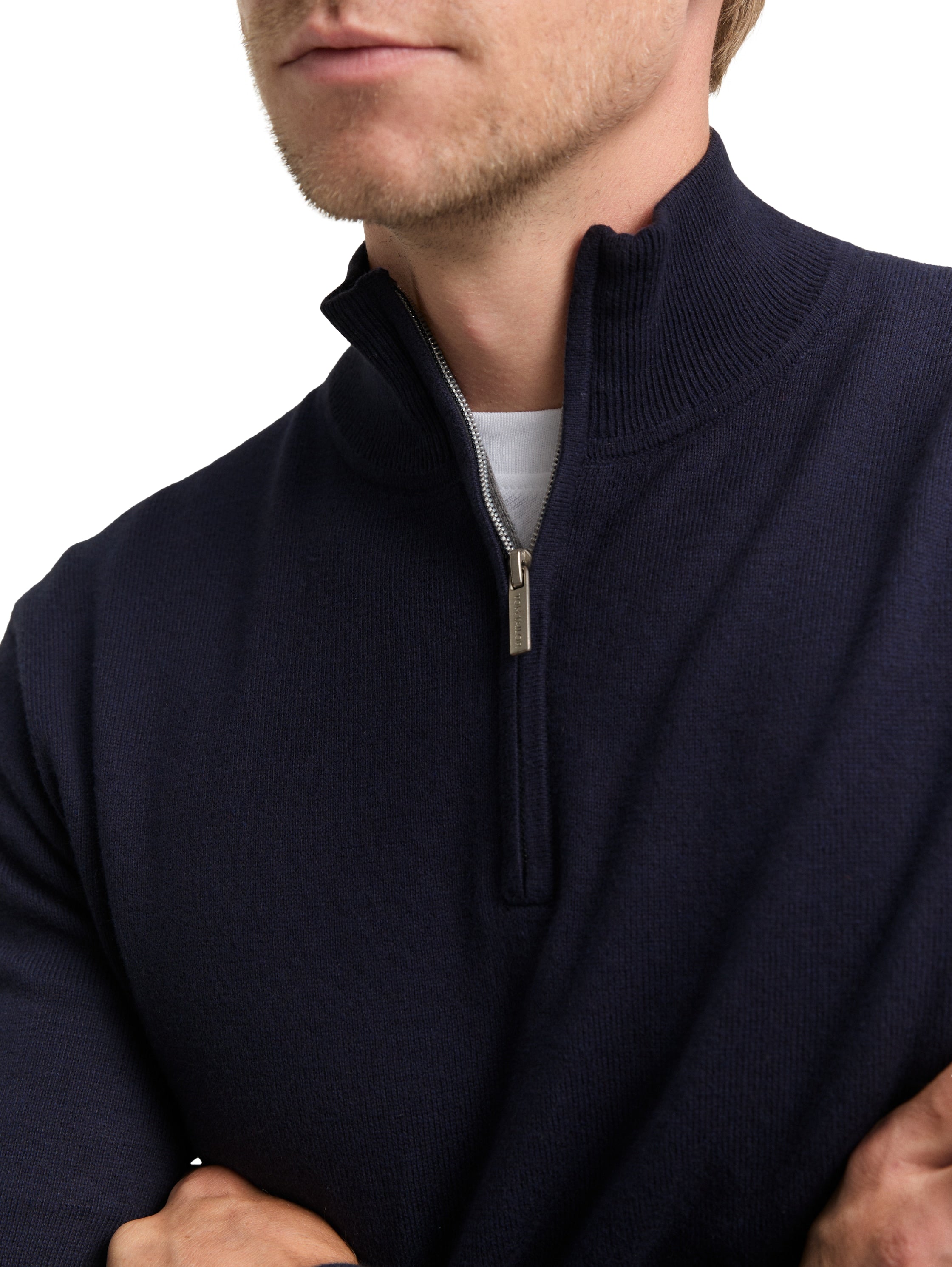 Tom Tailor Knit Navy Pullover With Half Zipper To Close