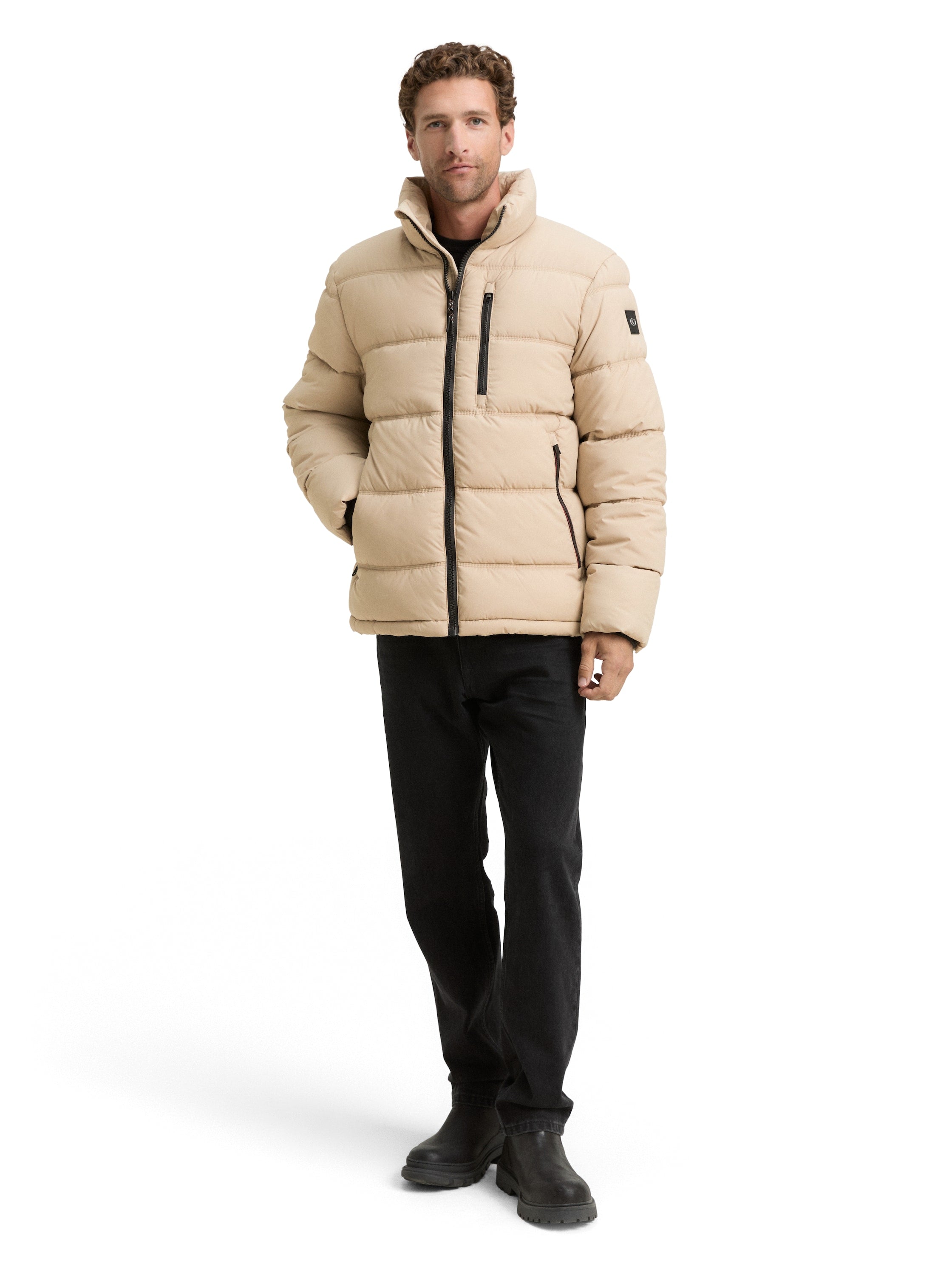 Tom Tailor Puffer Beige Jacket Made From Water-Repellent Material