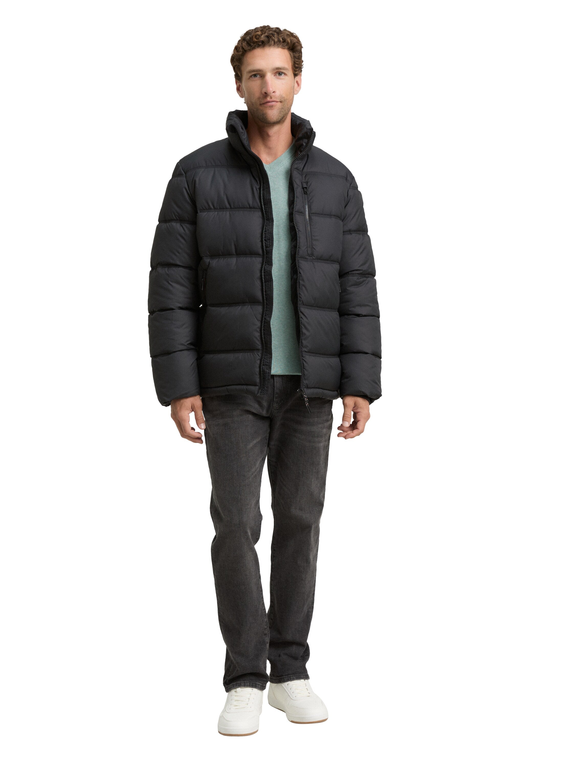Tom Tailor Puffer Black Jacket Made From Water-Repellent Material