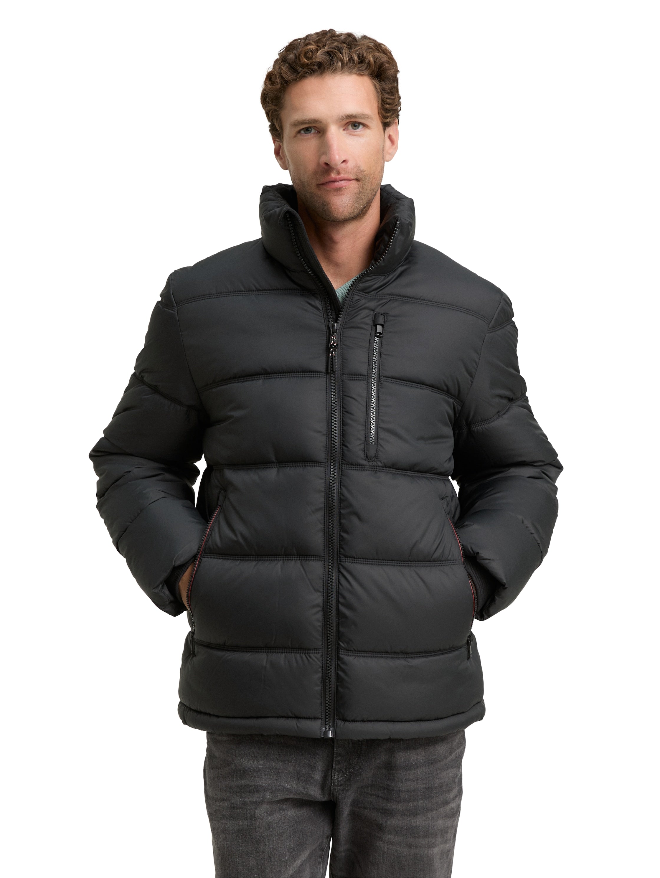 Tom Tailor Puffer Black Jacket Made From Water-Repellent Material