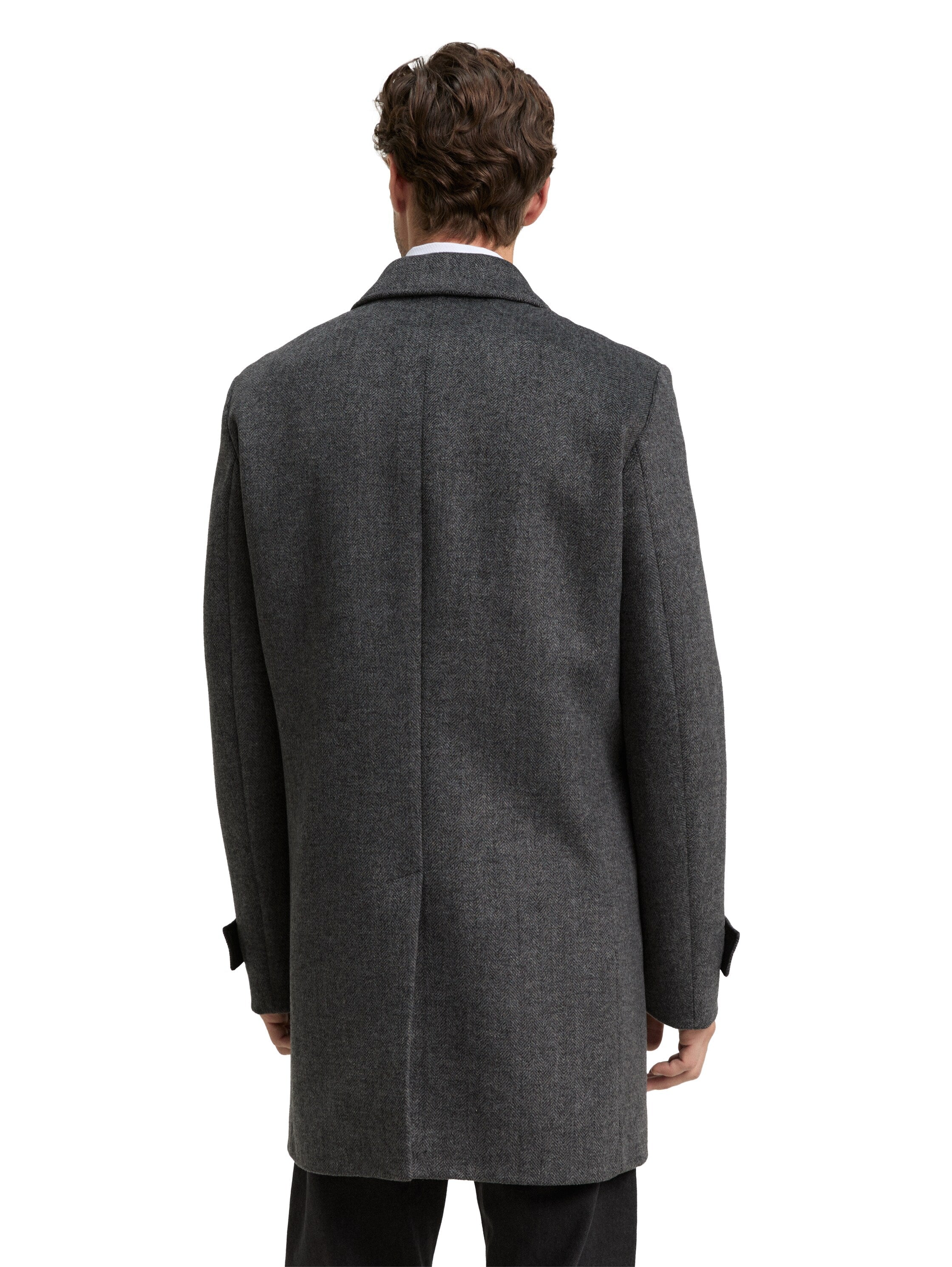 Tom Tailor Wool Grey Coat With Lapel Collar