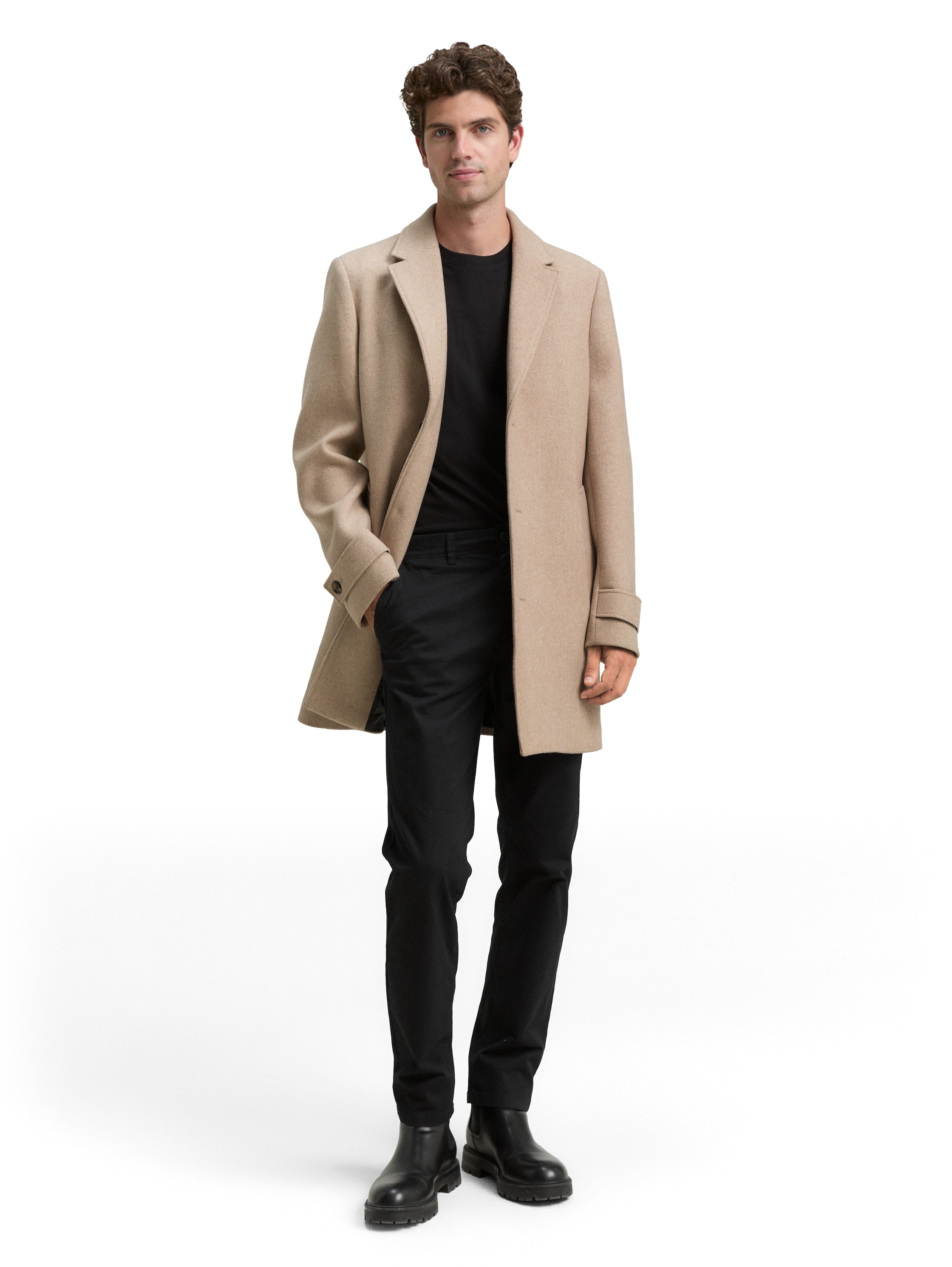 Tom Tailor Wool Beige Coat With Lapel Collar