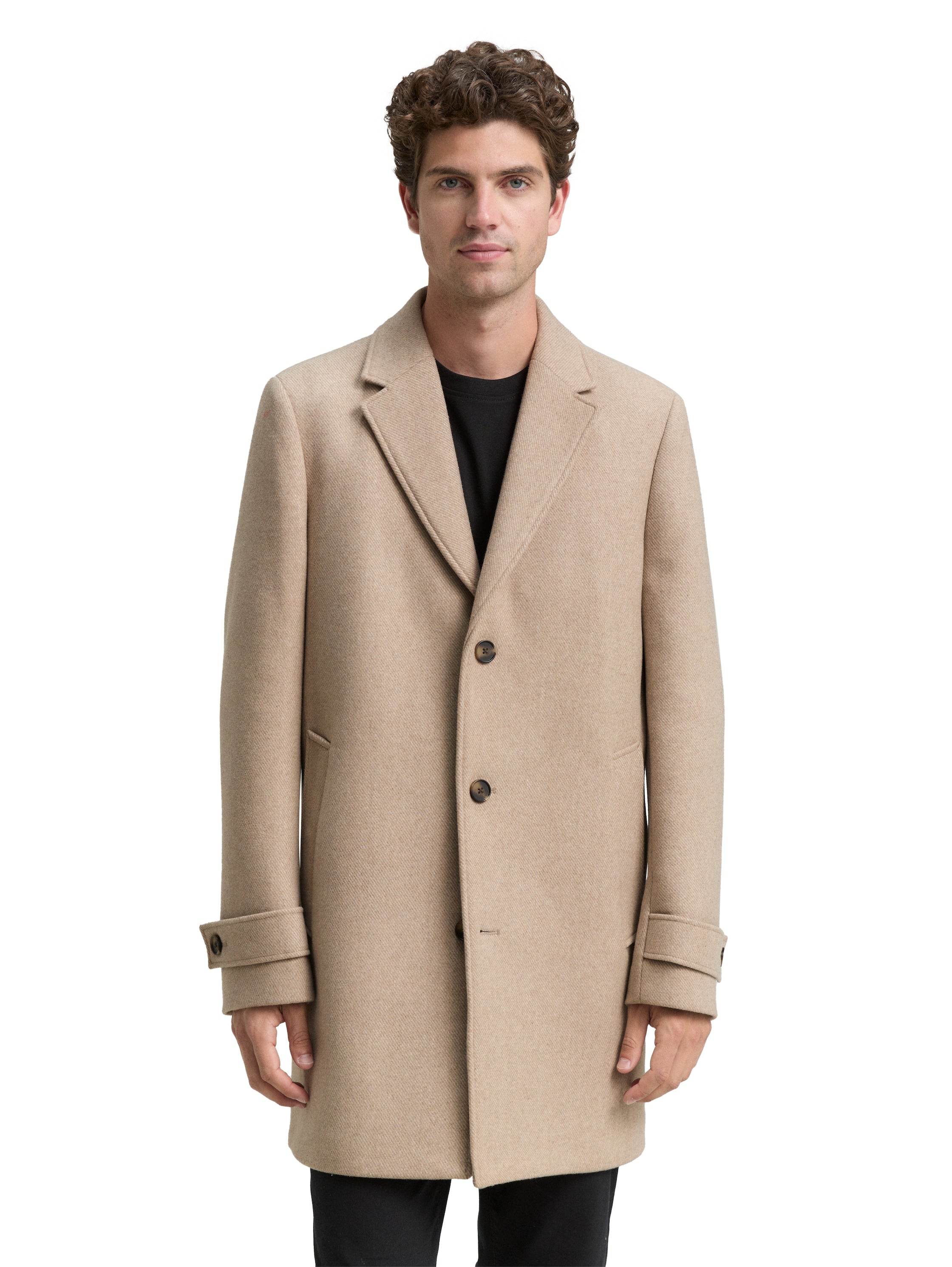Tom Tailor Wool Beige Coat With Lapel Collar