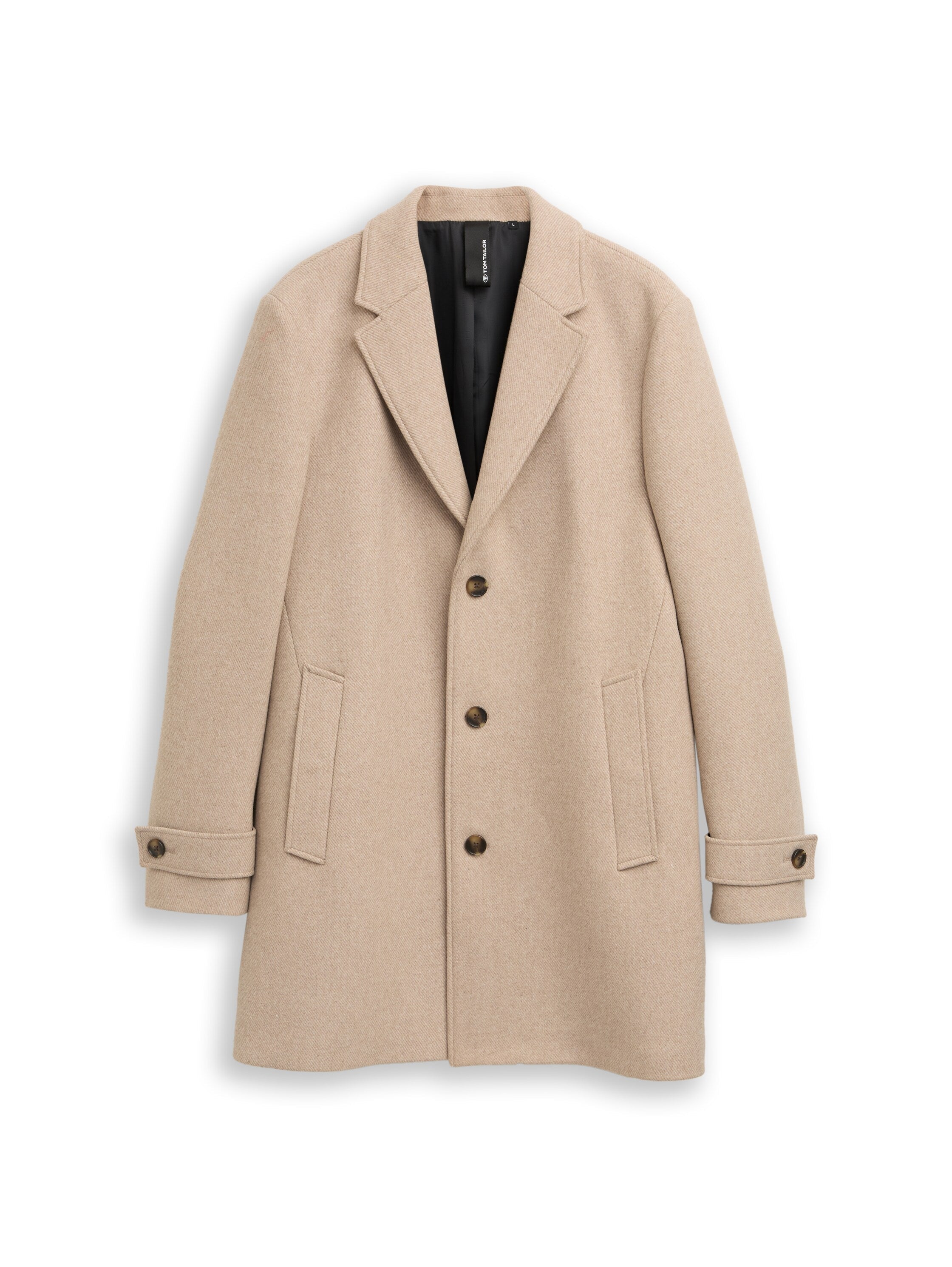 Tom Tailor Wool Beige Coat With Lapel Collar
