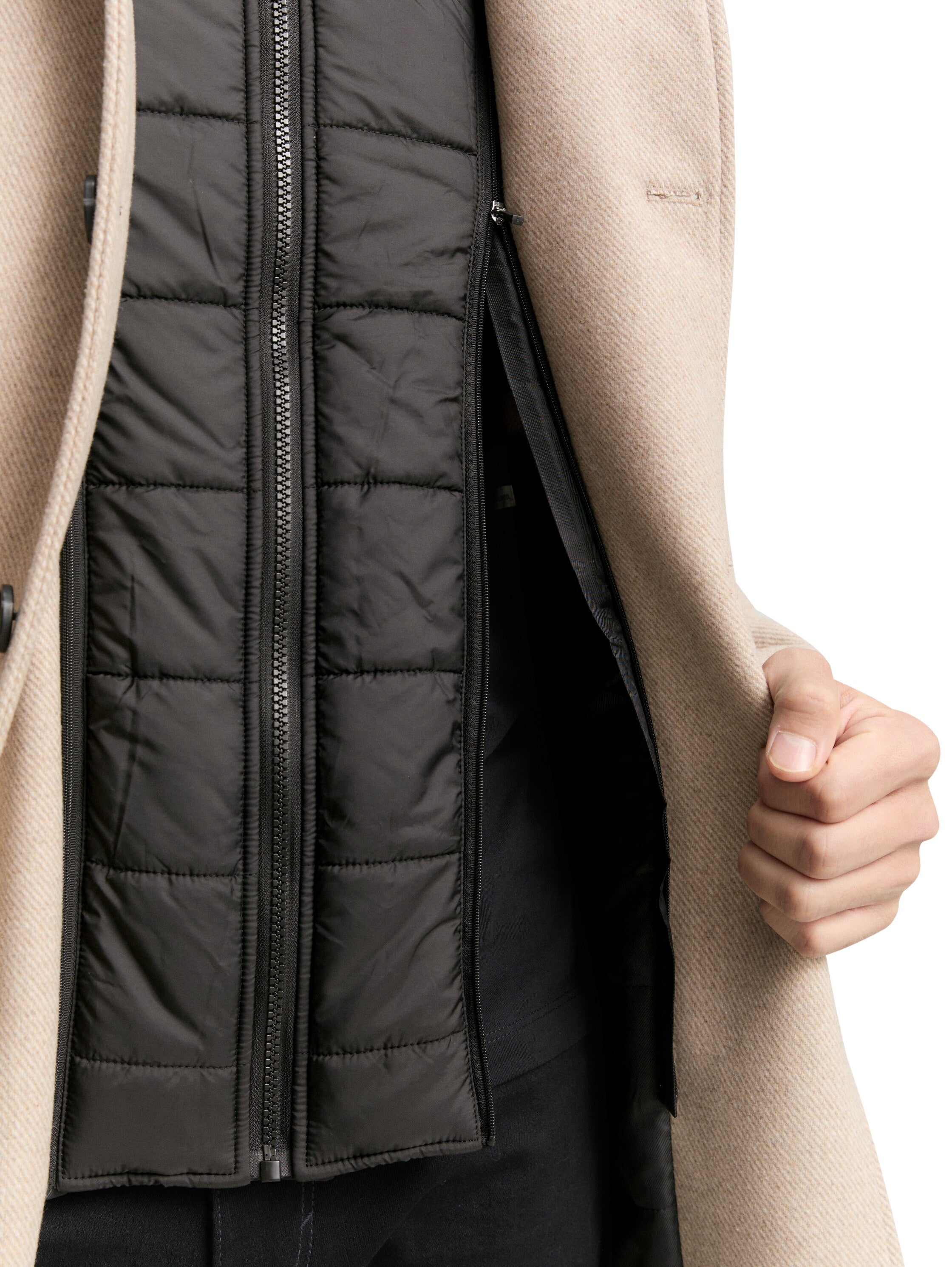 Tom Tailor 2-in-1 Woollen Beige Coat with Detachable Inner Jacket