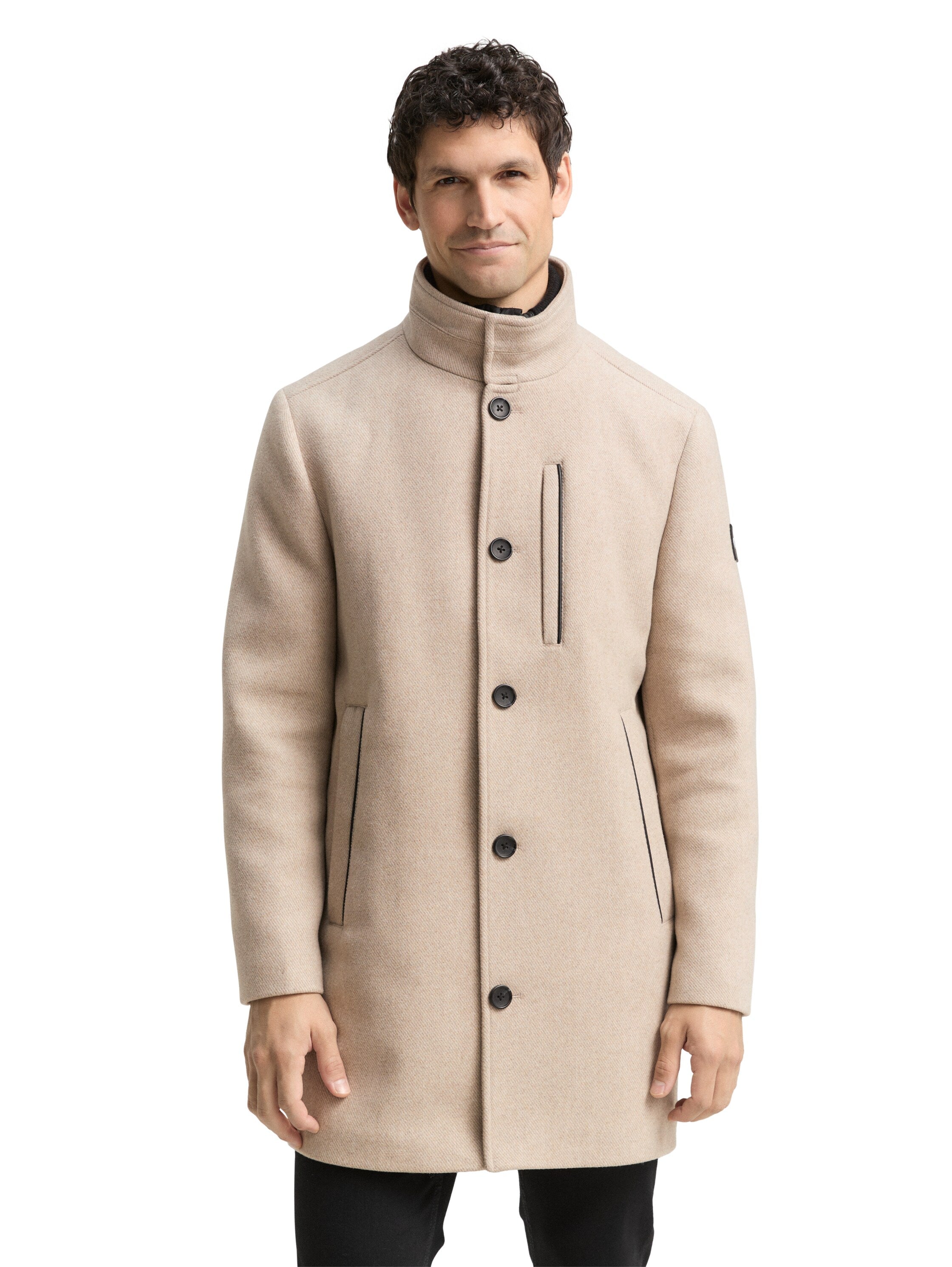 Tom Tailor 2-in-1 Woollen Beige Coat with Detachable Inner Jacket