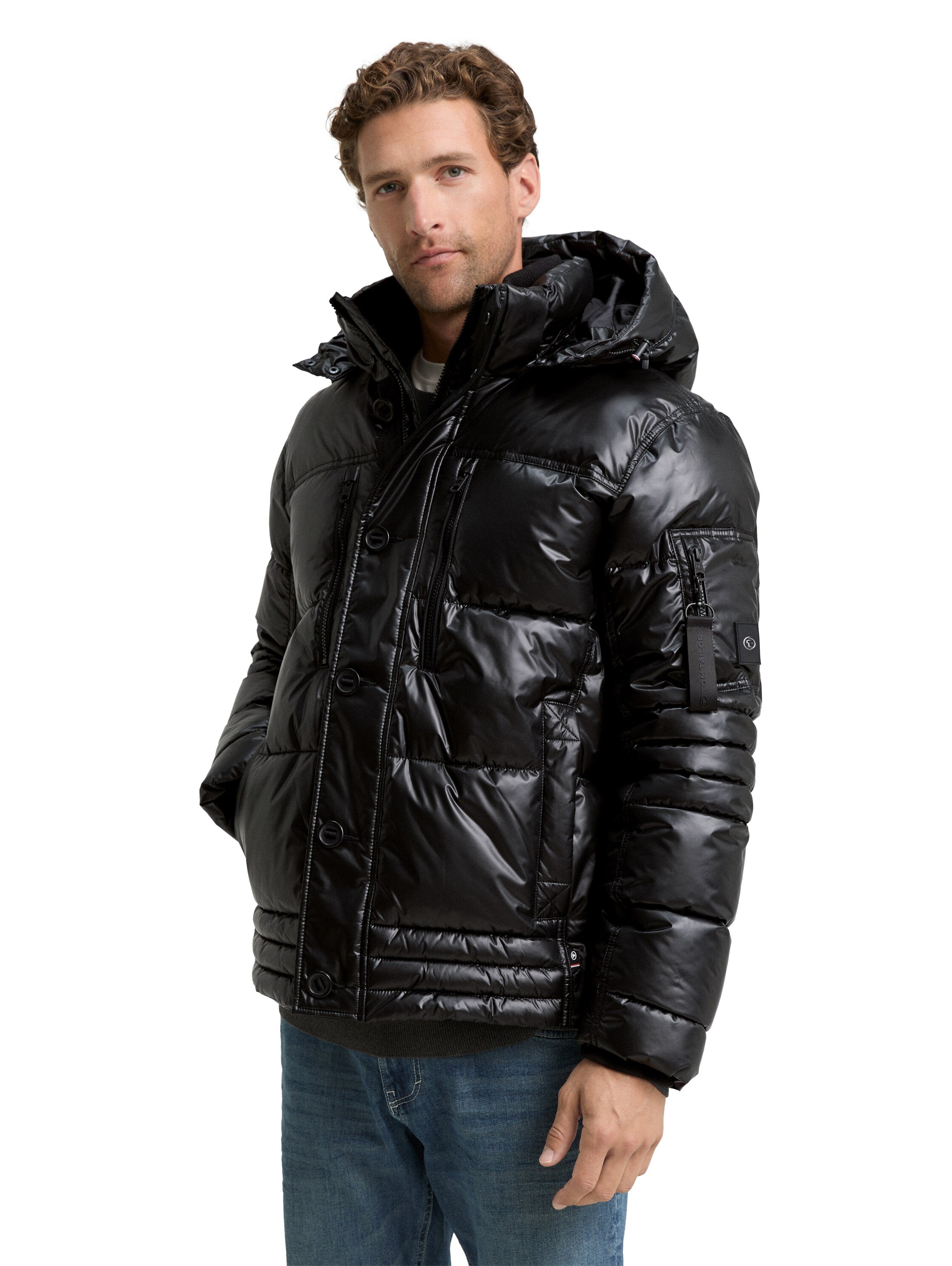 Tom Tailor Puffer Black Jacket with Detachable Hood