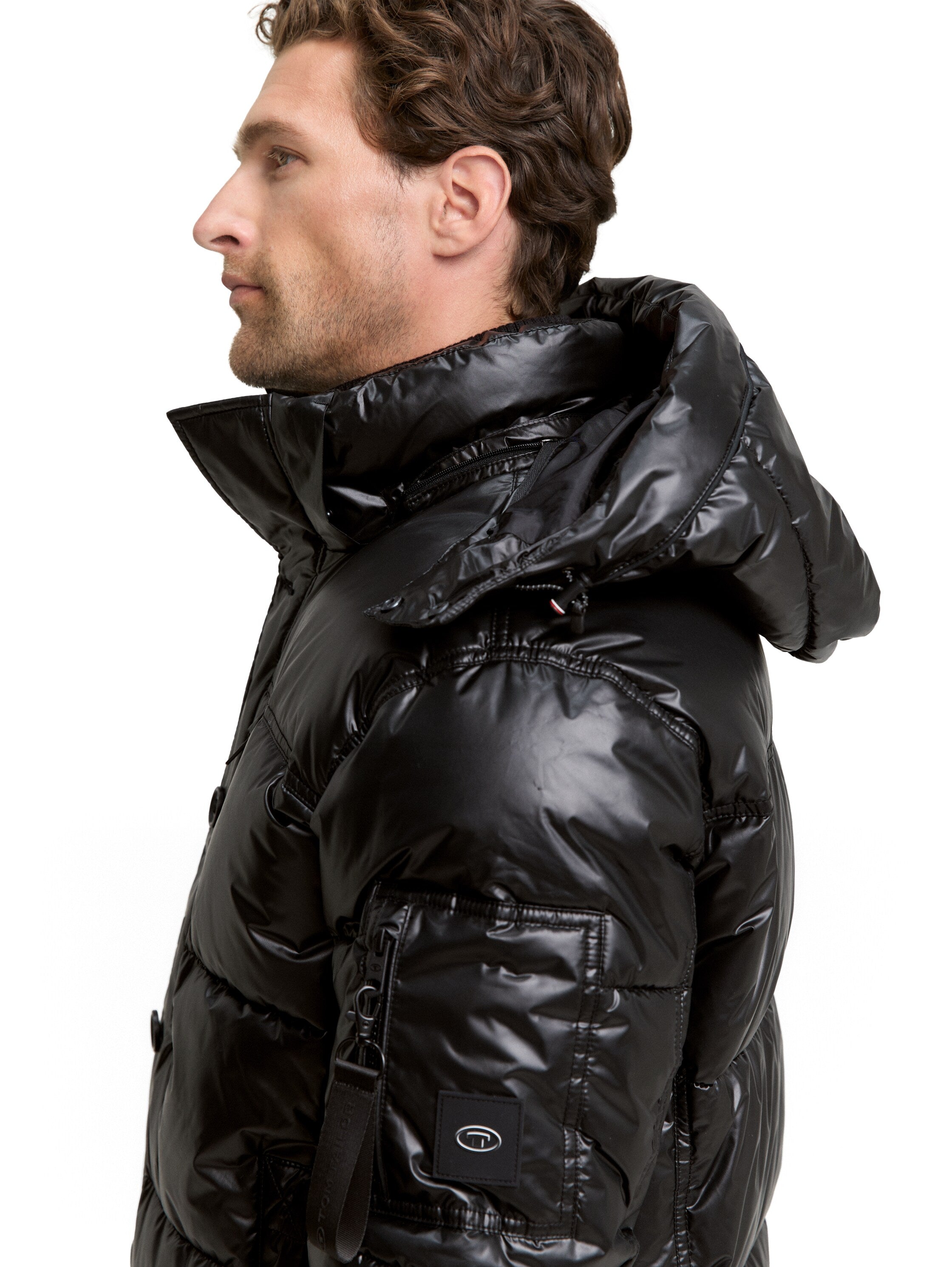 Tom Tailor Puffer Black Jacket with Detachable Hood