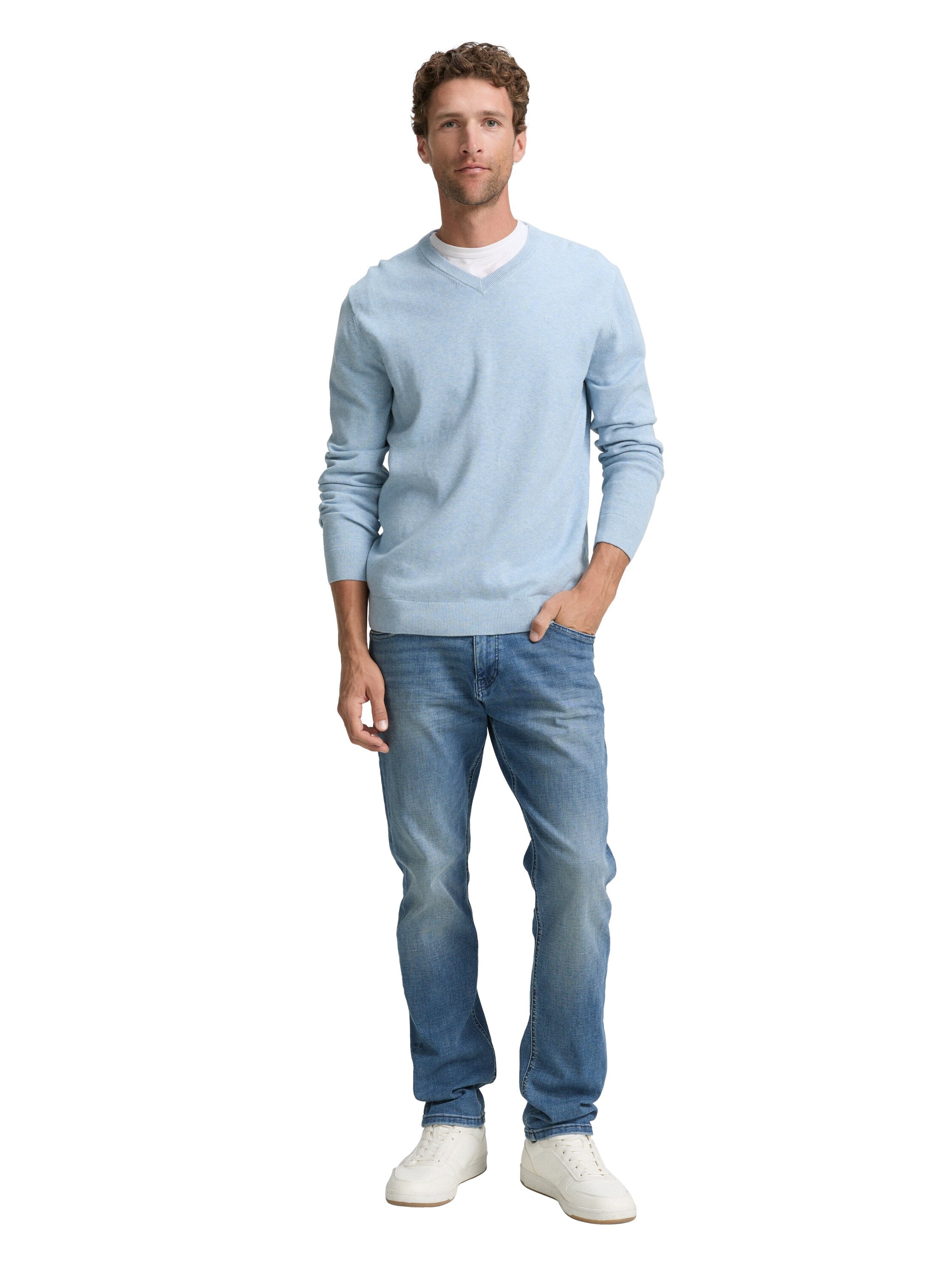 Tom Tailor Cotton V-Neck Knitted Blue Pullover
