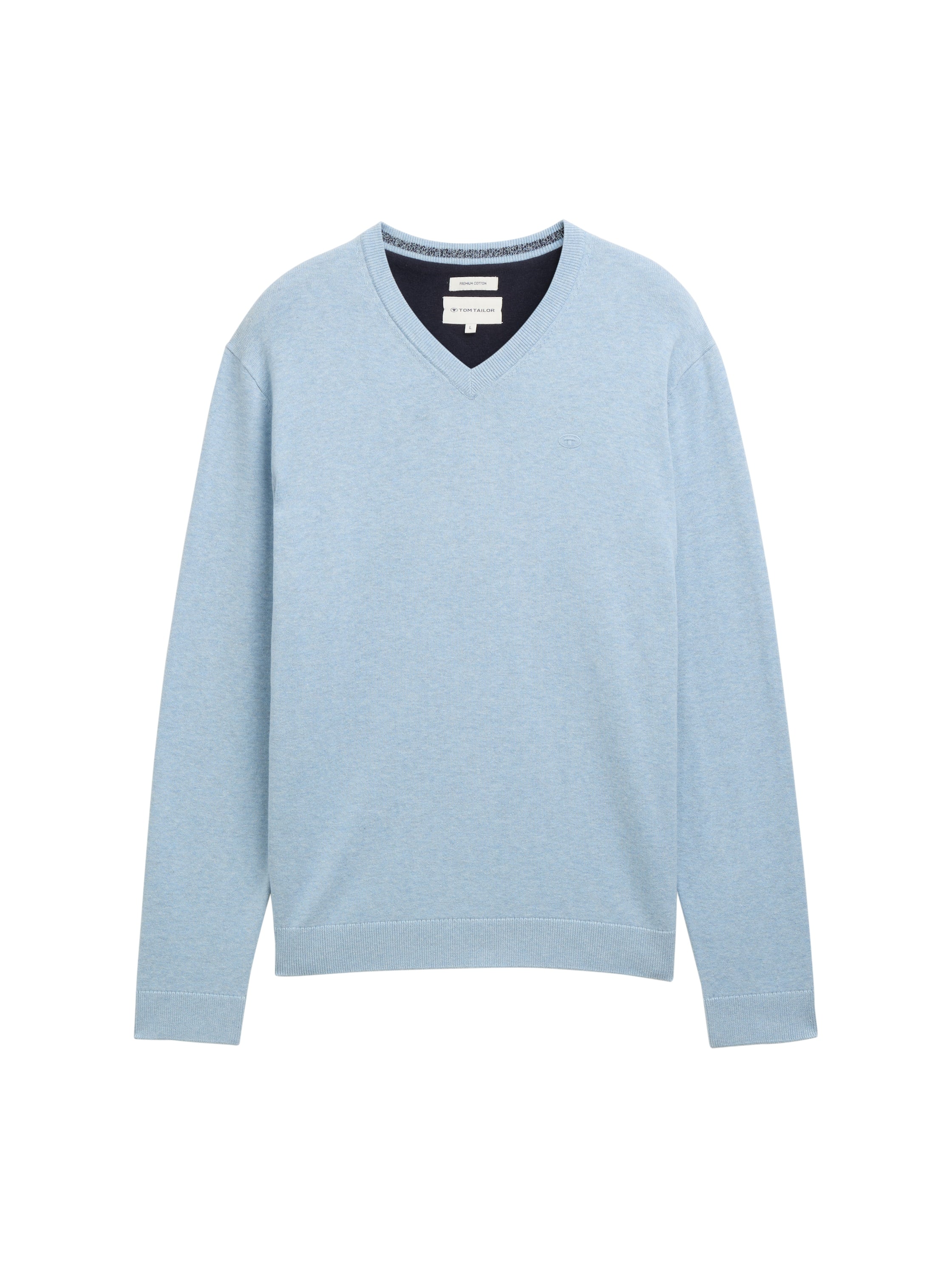 Tom Tailor Cotton V-Neck Knitted Blue Pullover