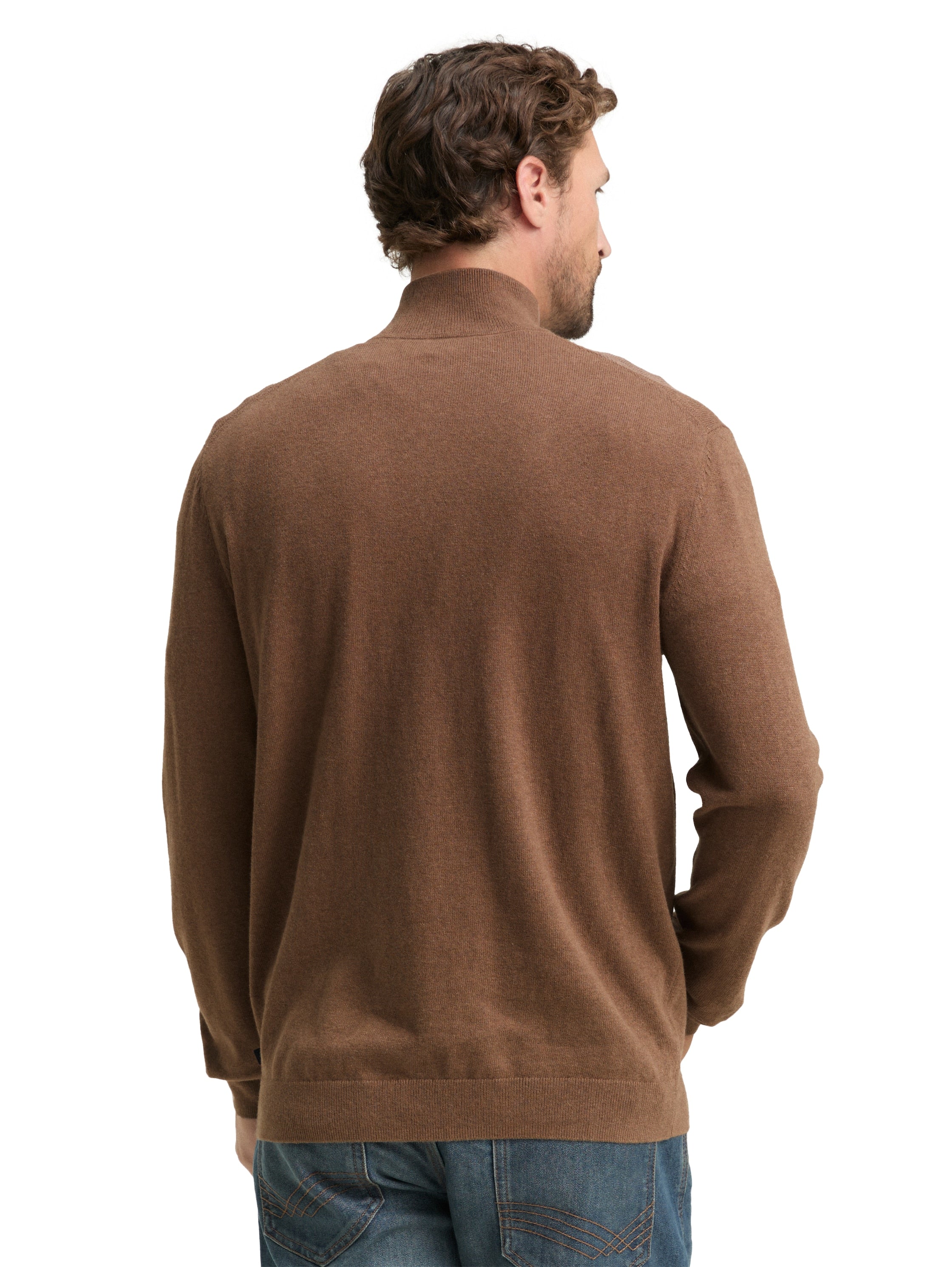 Tom Tailor Knit Brown Pullover With Half Zipper To Close