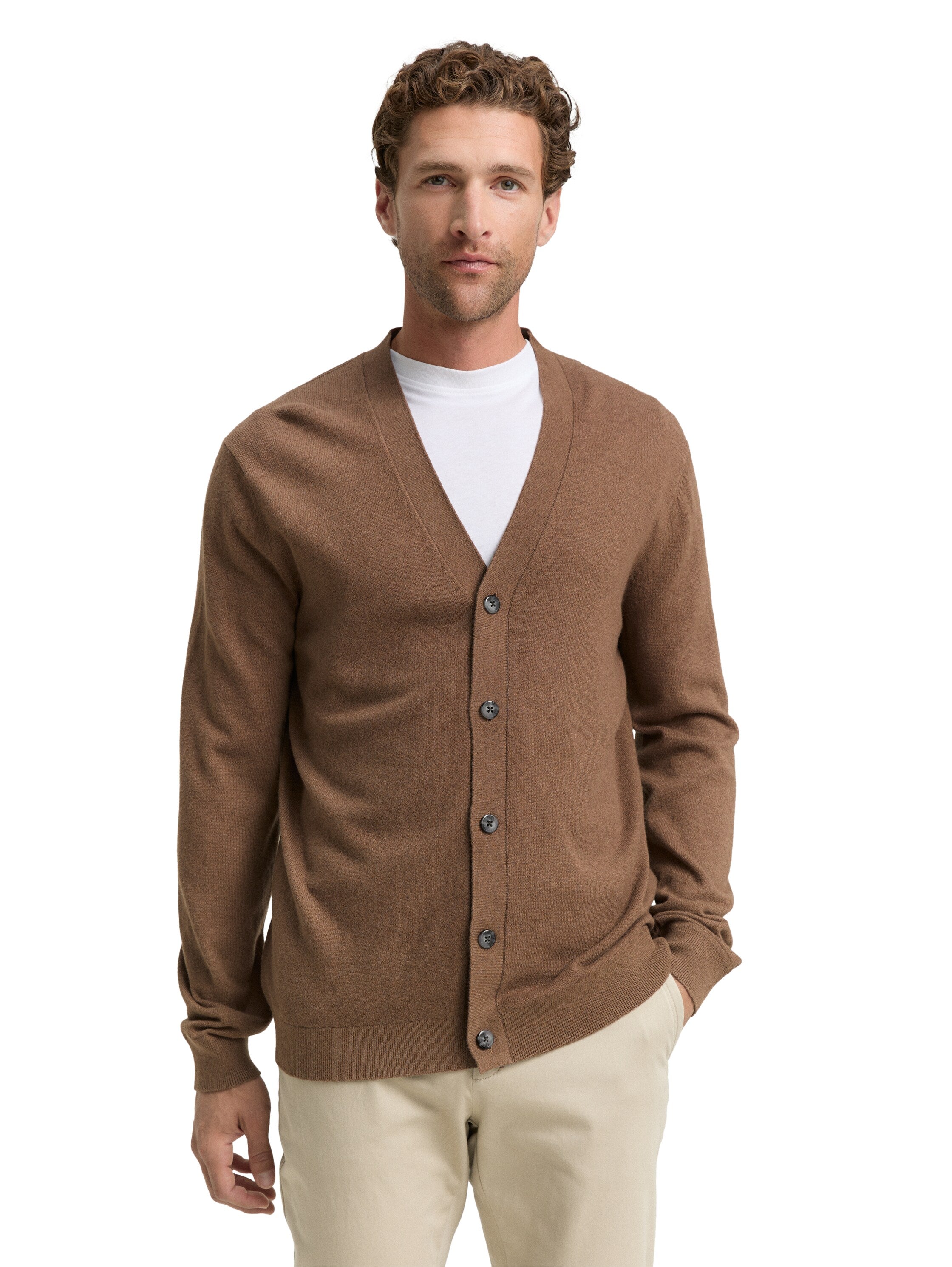Tom Tailor Knitted Taupe Cardigan With Cashmer Blend