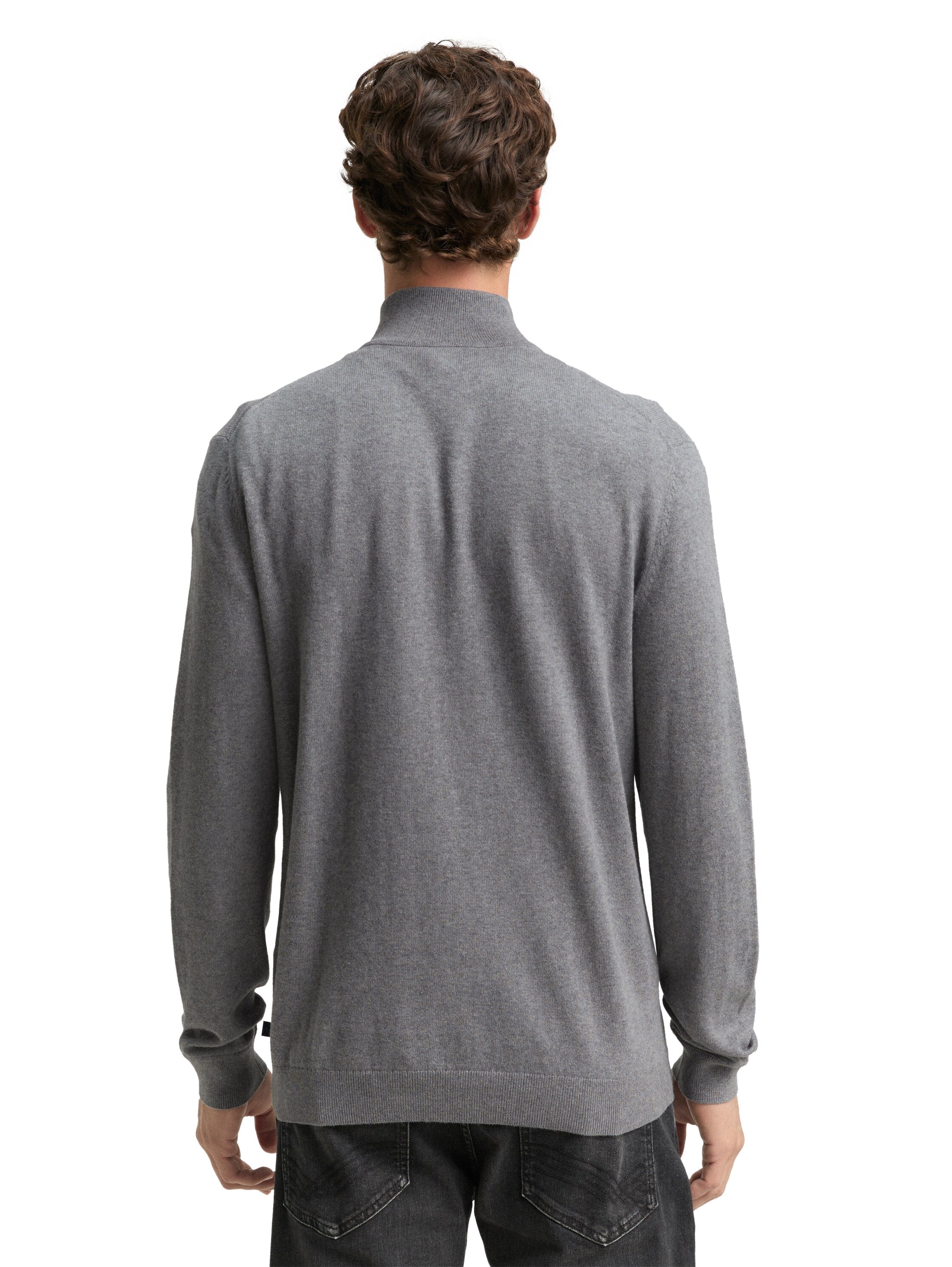 Tom Tailor Knit Grey Pullover With Half Zipper To Close