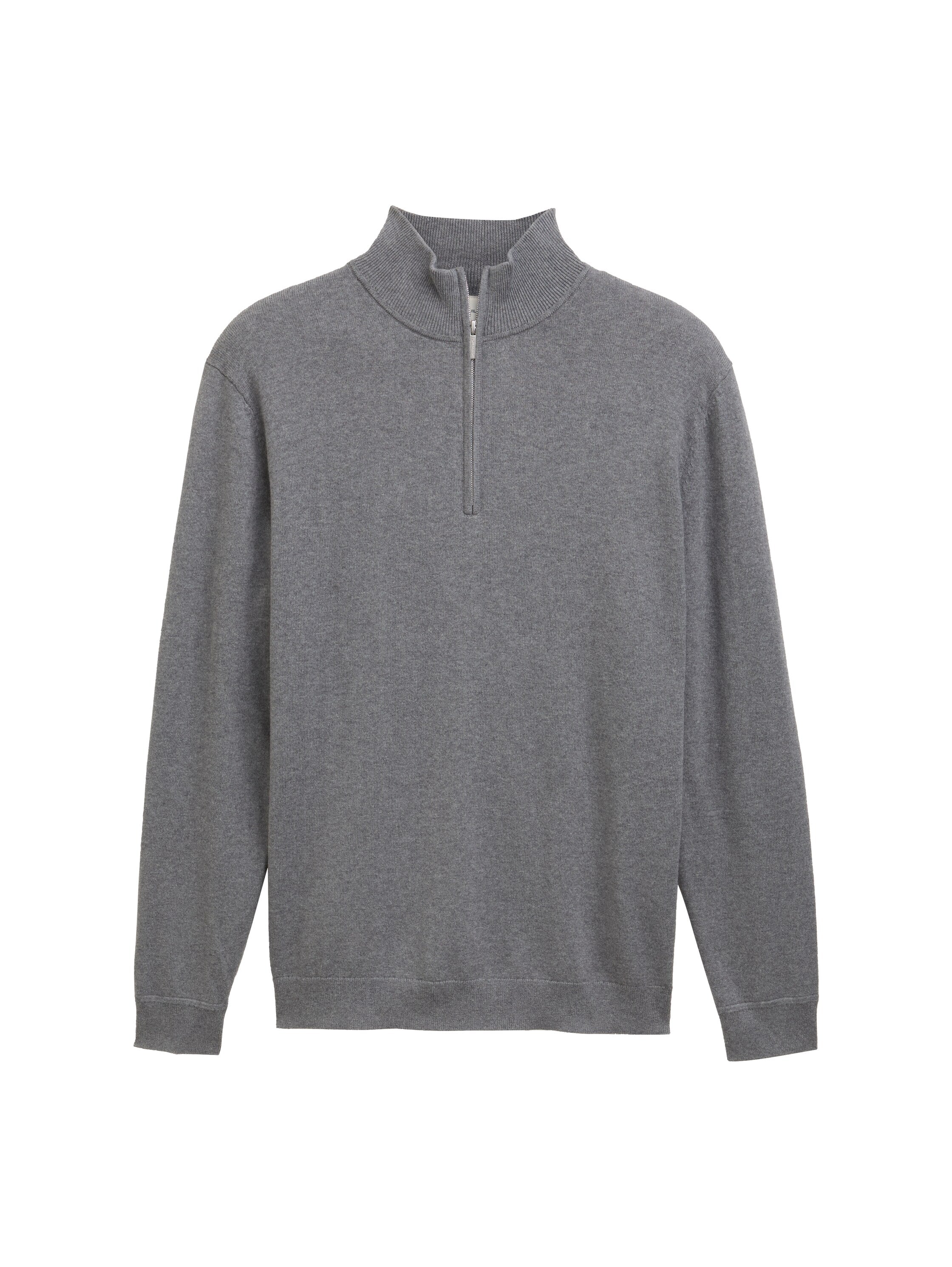 Tom Tailor Knit Grey Pullover With Half Zipper To Close