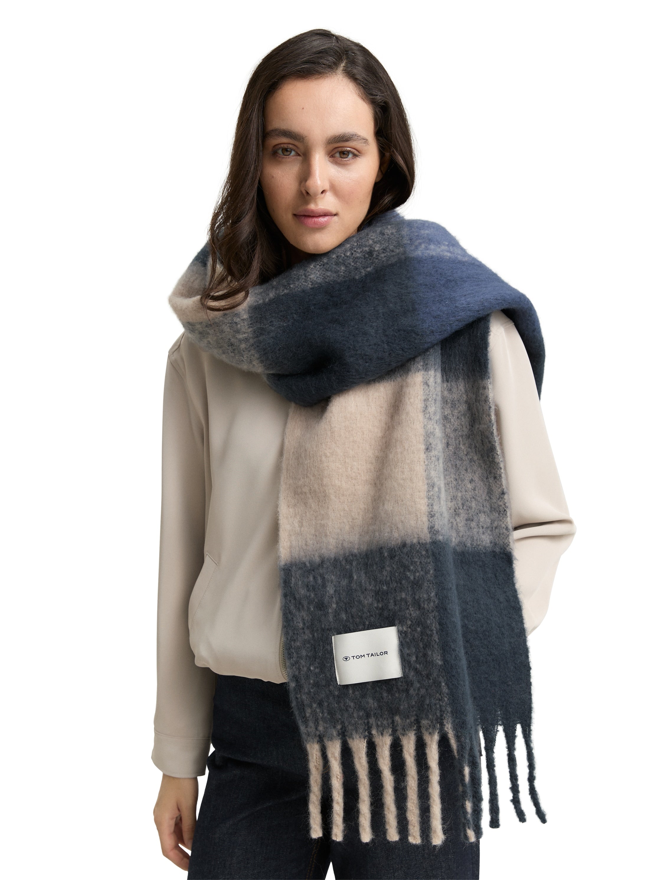 Tom Tailor Navy Warm Scarf With Logo