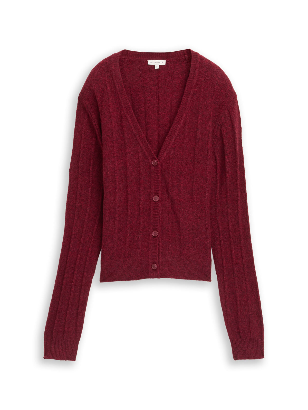 Tom Tailor Bordo Ribbed Cardigan with Wool Content