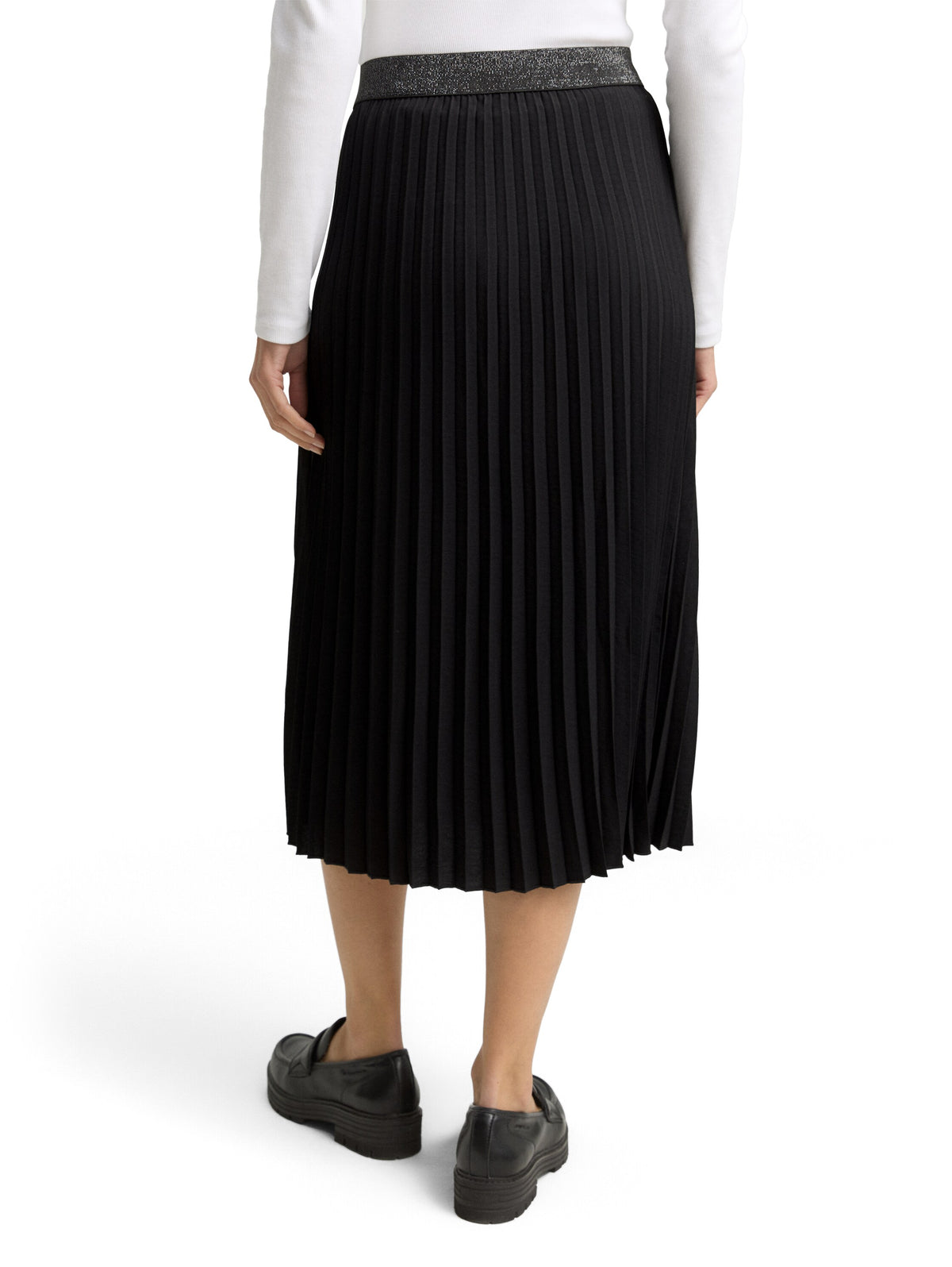 Tom Tailor Black Pleated Midi Skirt with Glitter Details