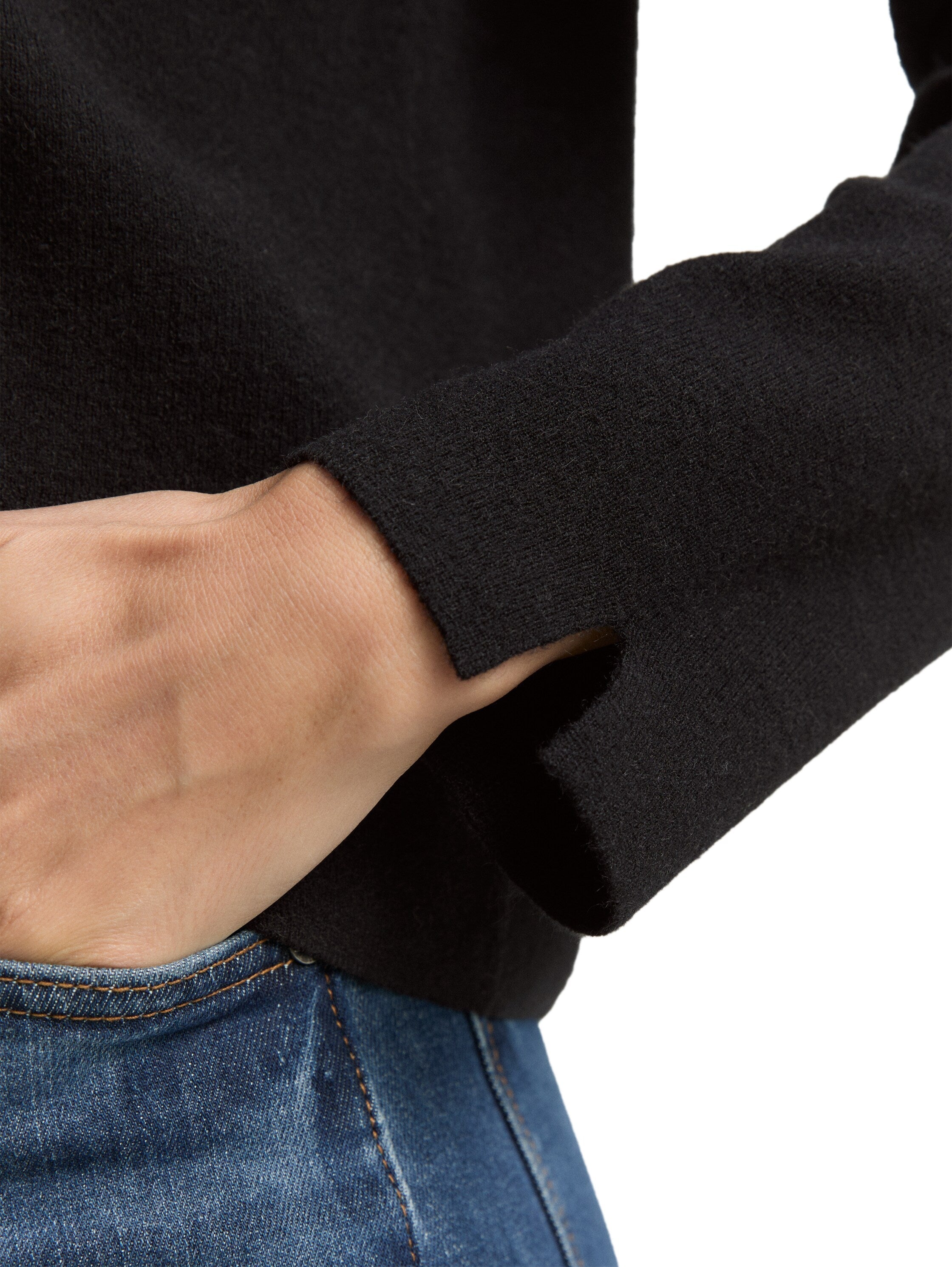 Tom Tailor Deep Black Cropped Knitted Pullover