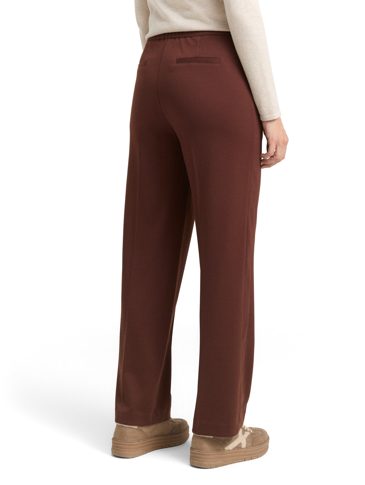 Tom Tailor Dark Pecan Brown Straight Fit Pant with Elasticated Waistband