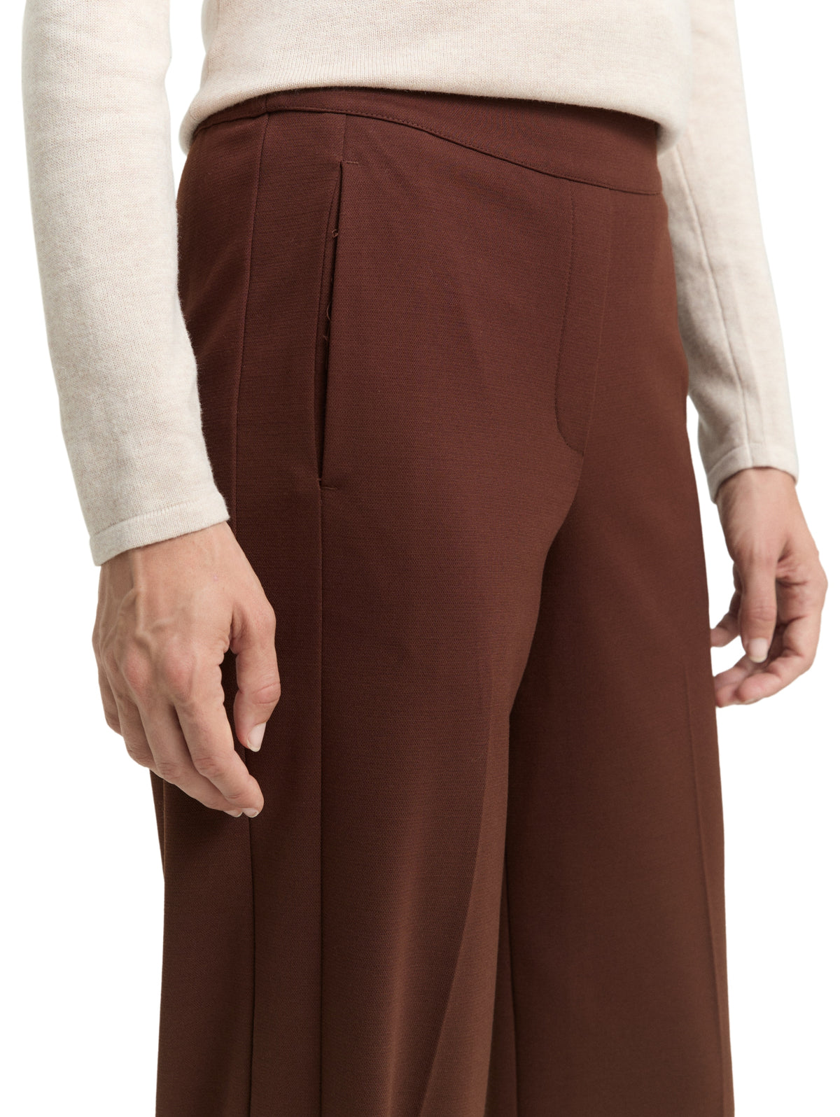 Tom Tailor Dark Pecan Brown Straight Fit Pant with Elasticated Waistband