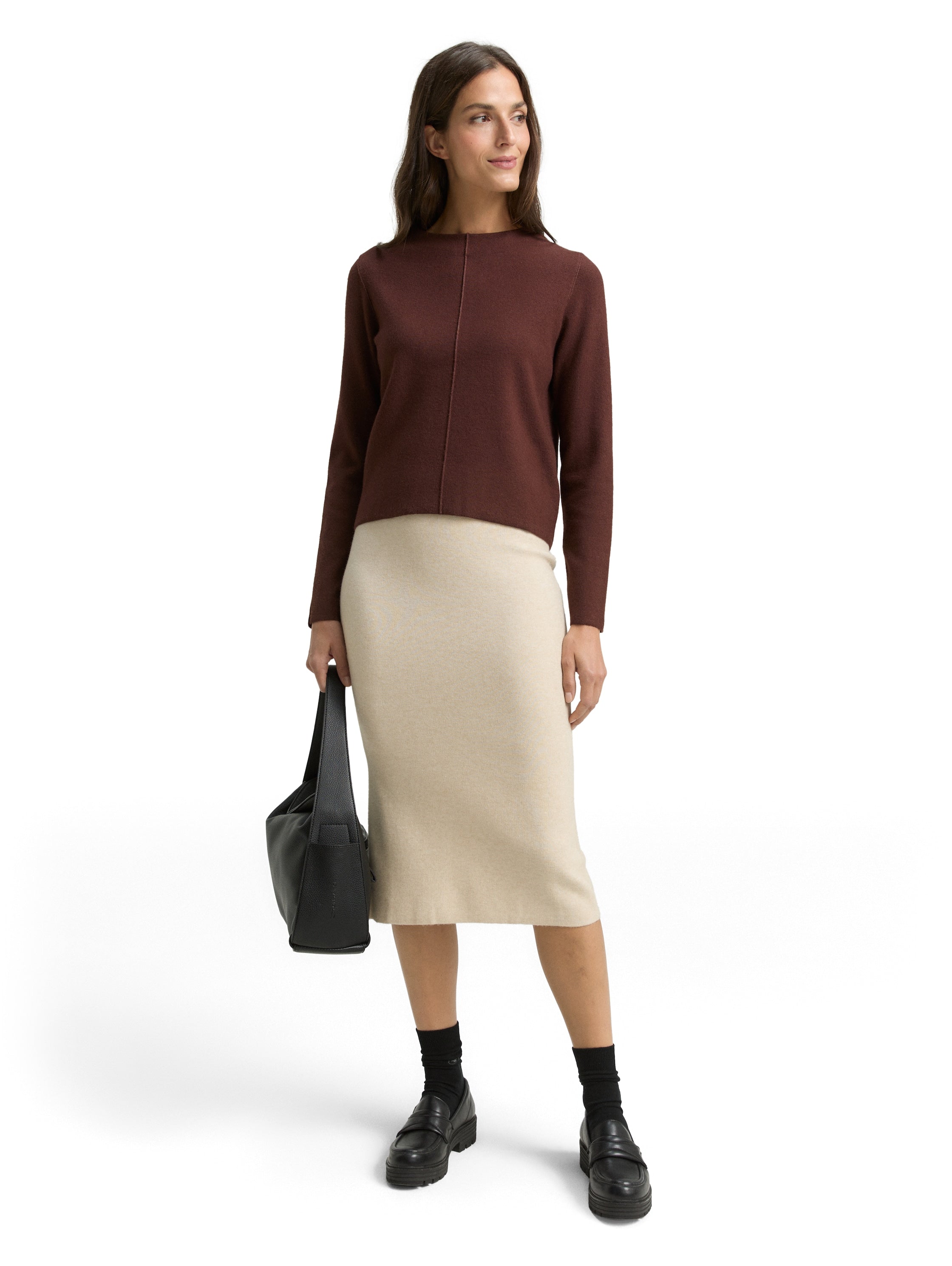 Tom Tailor Dark Brown Melange Cropped Knitted Pullover