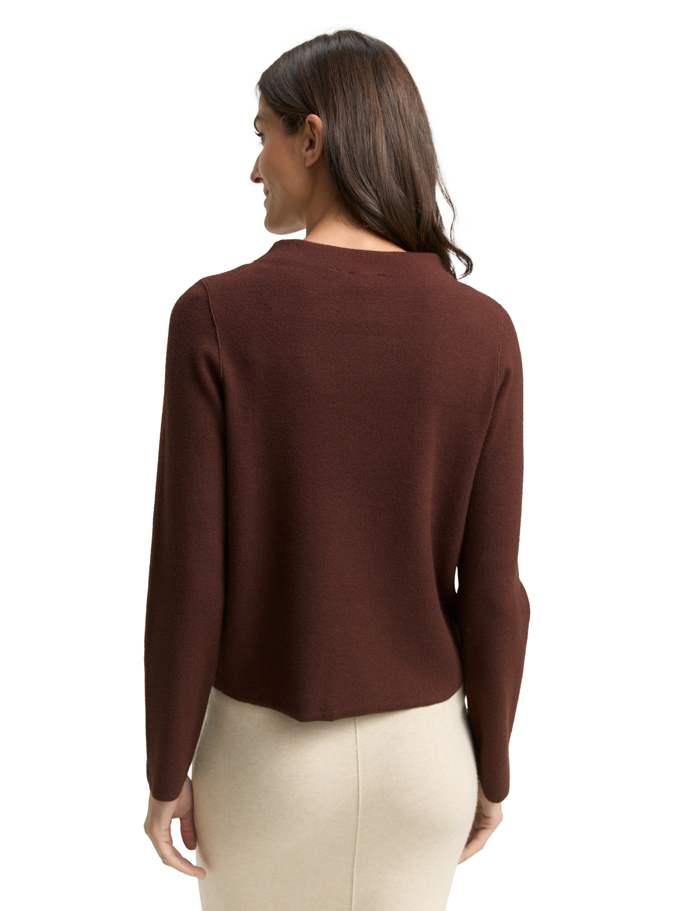 Tom Tailor Dark Brown Melange Cropped Knitted Pullover