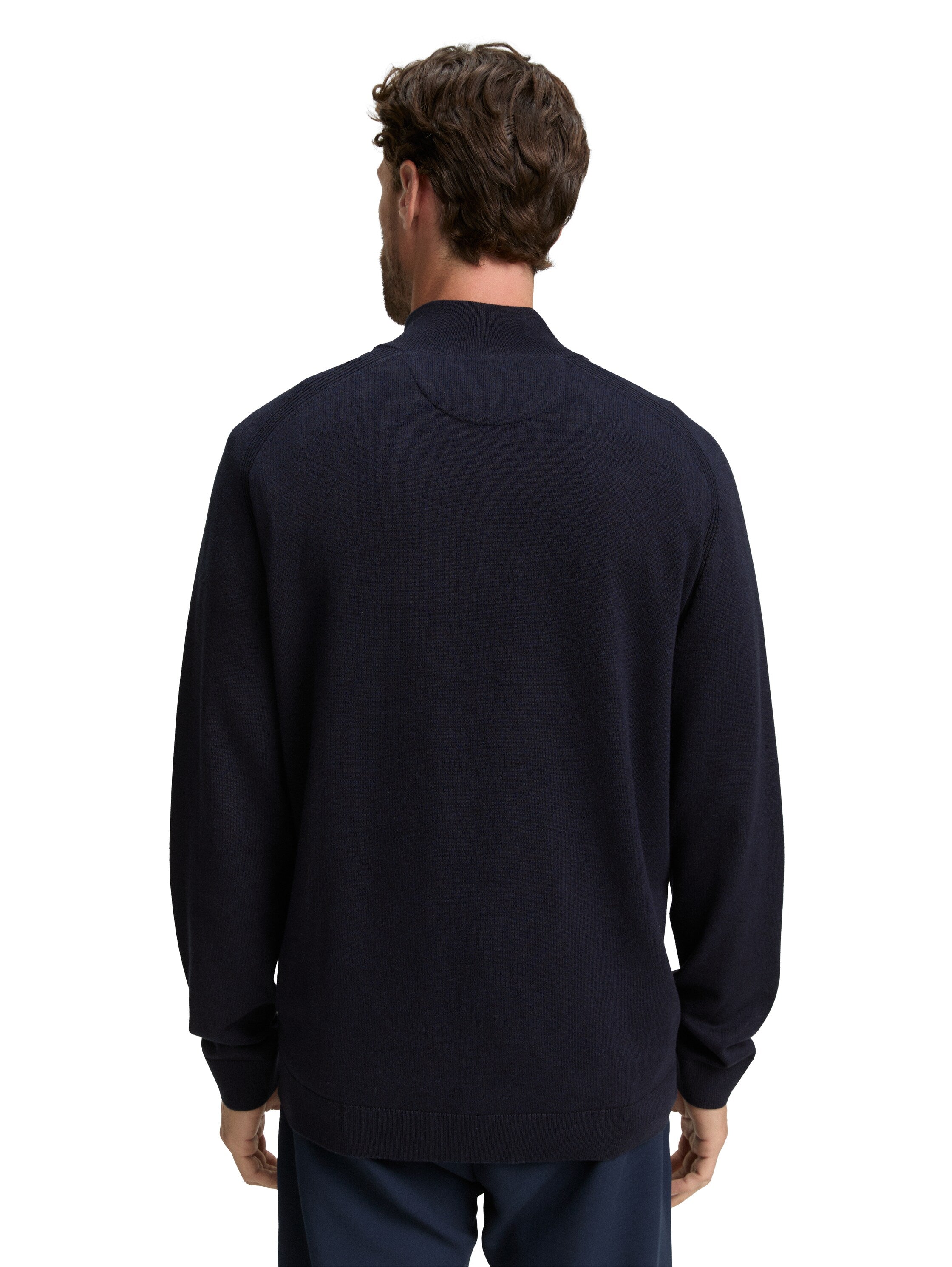 Tom Tailor Troyer Knitted Navy Pullover With Logo Embroidery