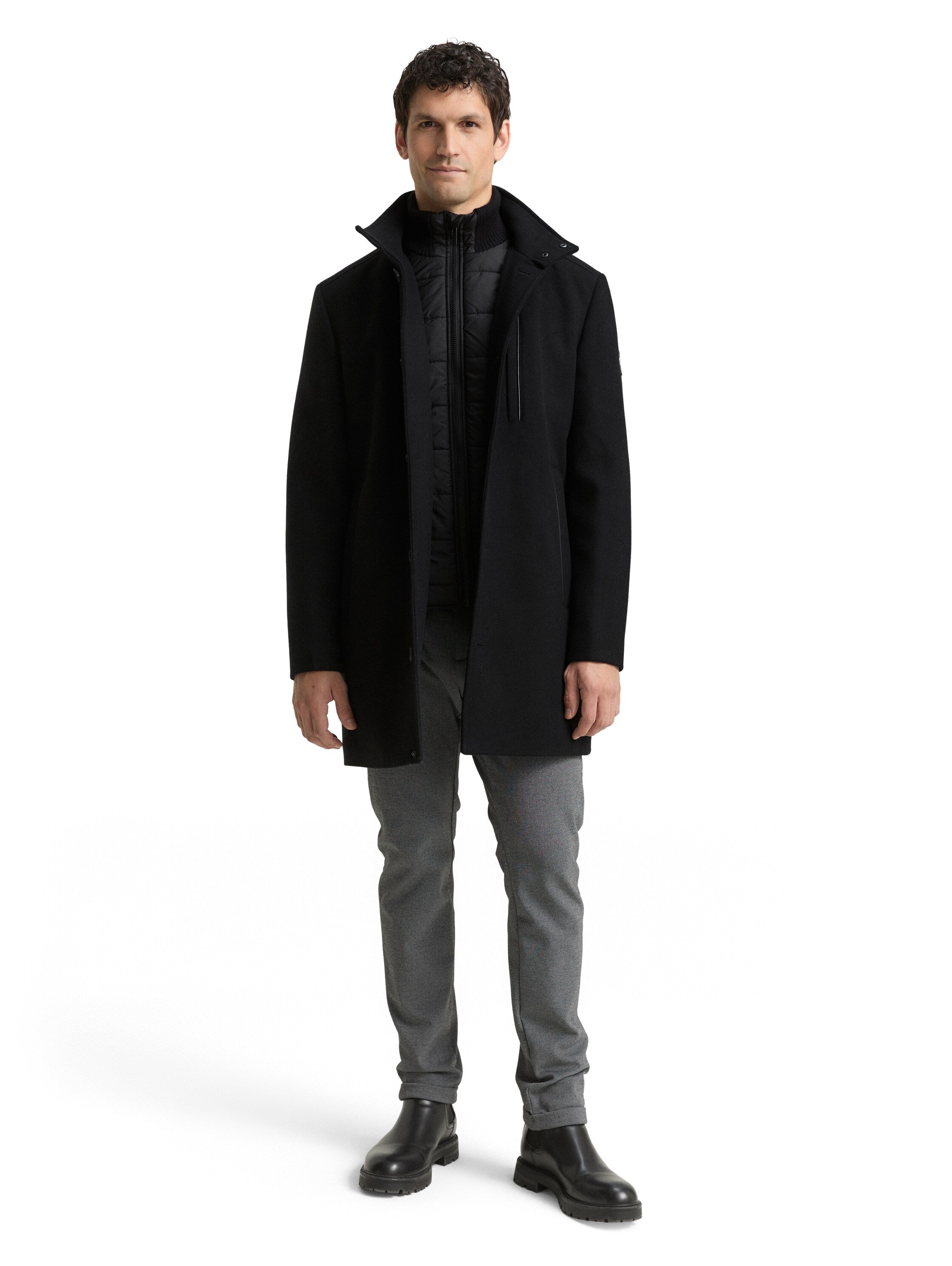 Tom Tailor 2-in-1 Woollen Coat with Detachable Inner Black Coat