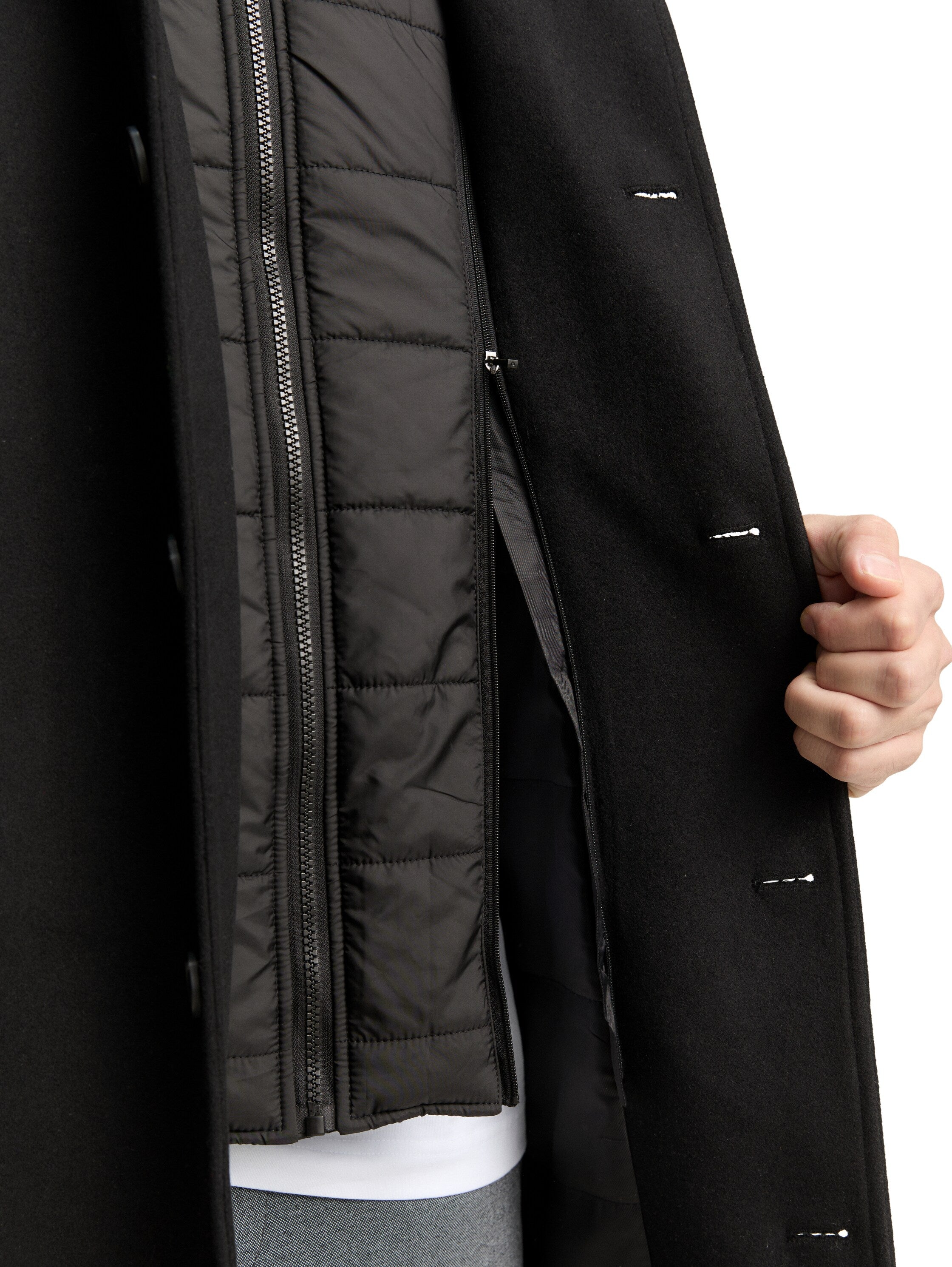 Tom Tailor 2-in-1 Woollen Coat with Detachable Inner Black Coat