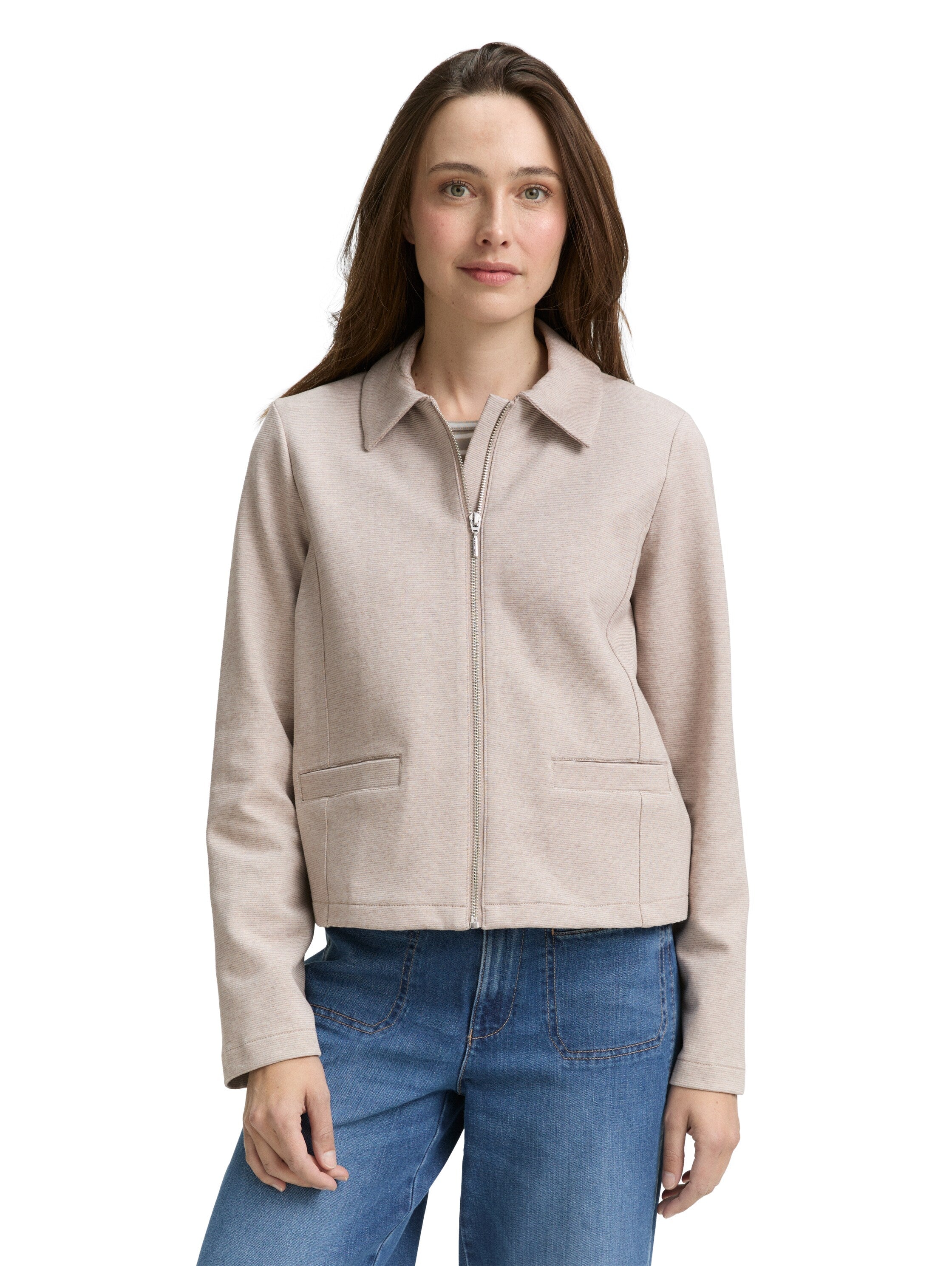 Tom Tailor Beige Blazer With Zipper To Close
