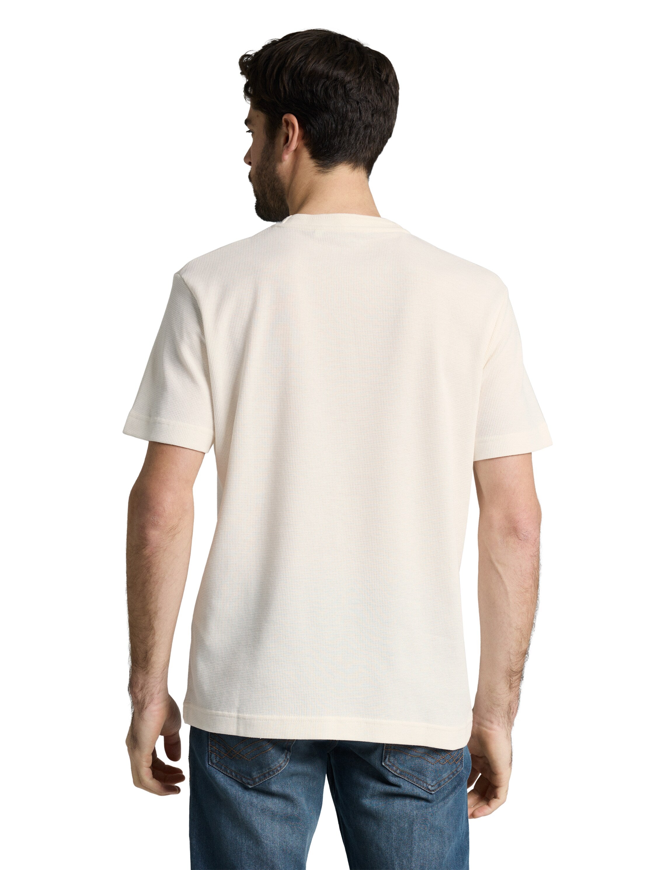 Tom Tailor Off-White T-Shirt With Waffle Texture